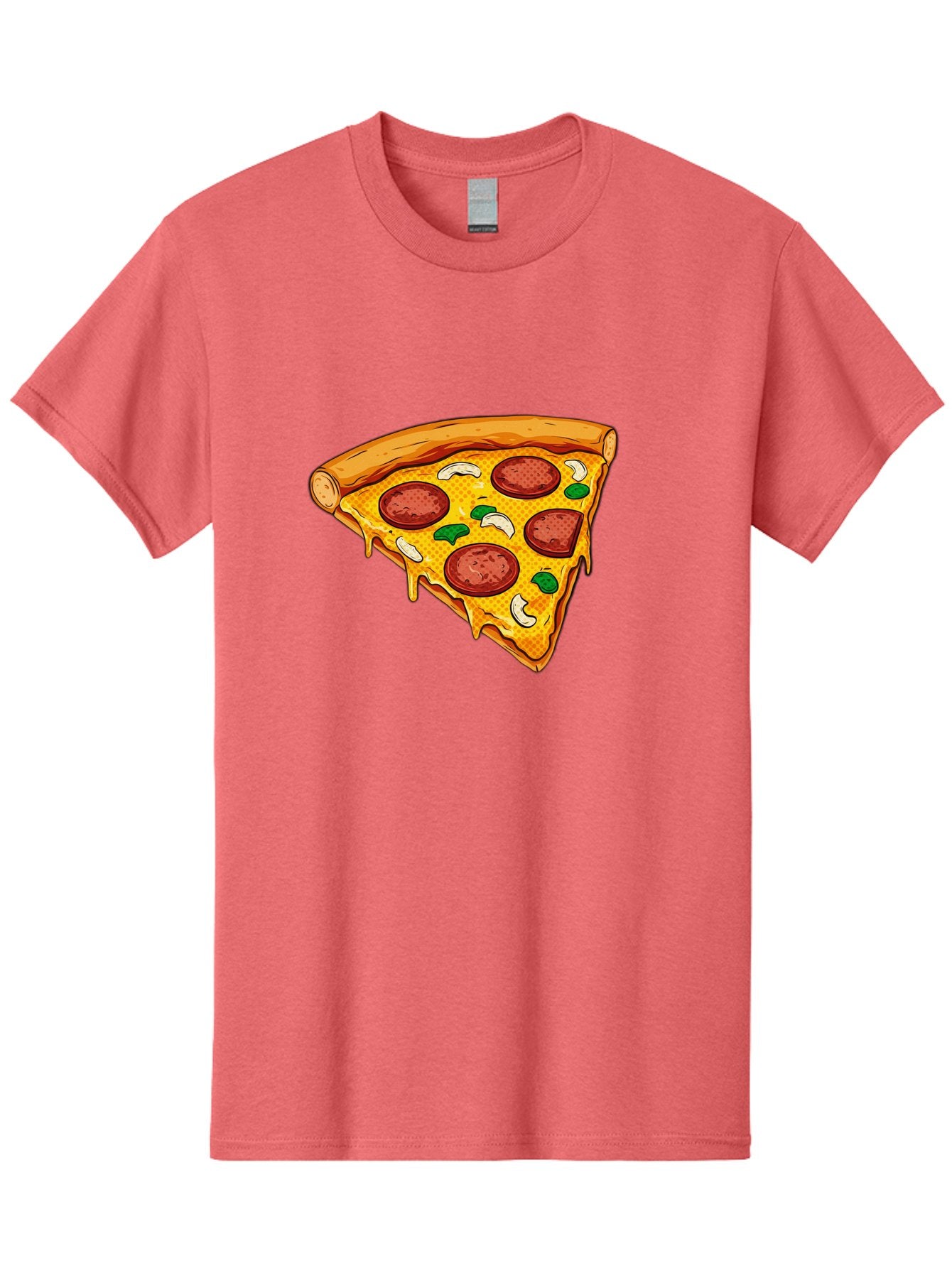 Pizza-Slice-28 Men'S Graphic Tee, 100% Cotton, Comfortable Casual Summer Wear, Machine Washable, Pepperoni Pizza, Melted Cheese, Green Peppers, Cashew Nuts, Italian Food, Cartoon Style, Food Illustration, Tasty Pizza, Savory Toppings, Bac289 11