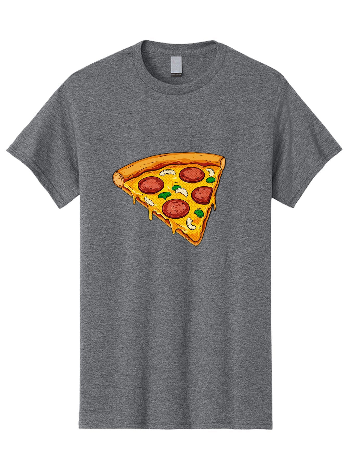 Pizza-Slice-28 Men'S Graphic Tee, 100% Cotton, Comfortable Casual Summer Wear, Machine Washable, Pepperoni Pizza, Melted Cheese, Green Peppers, Cashew Nuts, Italian Food, Cartoon Style, Food Illustration, Tasty Pizza, Savory Toppings, Bac289 5