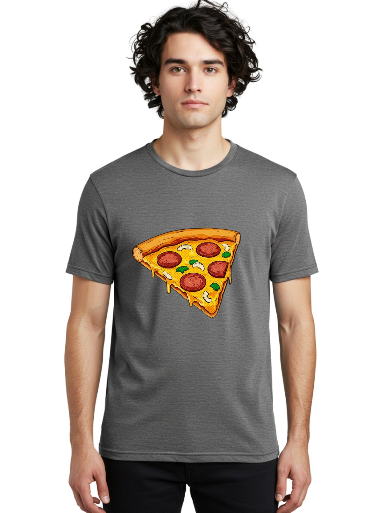 Pizza-Slice-28 Men'S Graphic Tee, 100% Cotton, Comfortable Casual Summer Wear, Machine Washable, Pepperoni Pizza, Melted Cheese, Green Peppers, Cashew Nuts, Italian Food, Cartoon Style, Food Illustration, Tasty Pizza, Savory Toppings, Bac289 23