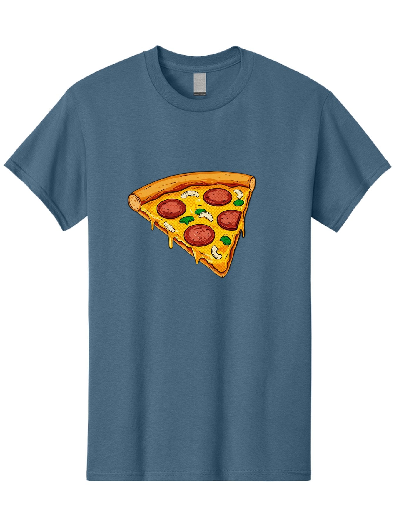 Pizza-Slice-28 Men'S Graphic Tee, 100% Cotton, Comfortable Casual Summer Wear, Machine Washable, Pepperoni Pizza, Melted Cheese, Green Peppers, Cashew Nuts, Italian Food, Cartoon Style, Food Illustration, Tasty Pizza, Savory Toppings, Bac289