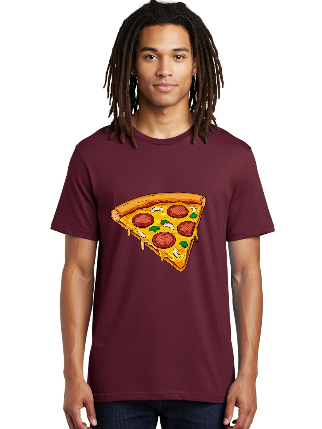 Pizza-Slice-28 Men'S Graphic Tee, 100% Cotton, Comfortable Casual Summer Wear, Machine Washable, Pepperoni Pizza, Melted Cheese, Green Peppers, Cashew Nuts, Italian Food, Cartoon Style, Food Illustration, Tasty Pizza, Savory Toppings, Bac289 18