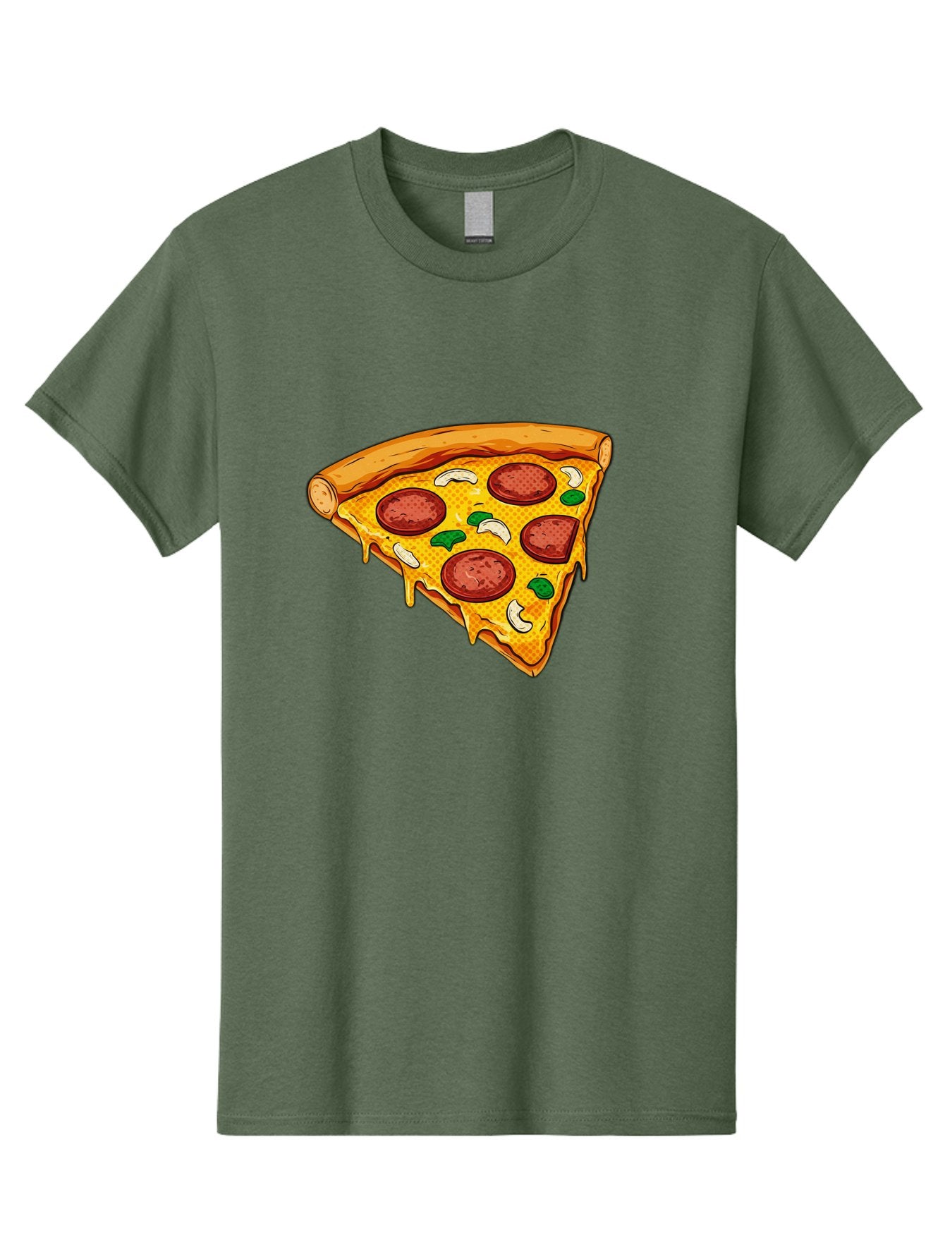 Pizza-Slice-28 Men'S Graphic Tee, 100% Cotton, Comfortable Casual Summer Wear, Machine Washable, Pepperoni Pizza, Melted Cheese, Green Peppers, Cashew Nuts, Italian Food, Cartoon Style, Food Illustration, Tasty Pizza, Savory Toppings, Bac289