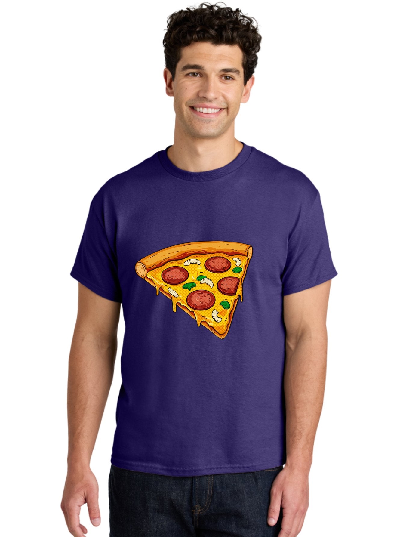 Pizza-Slice-28 Men'S Graphic Tee, 100% Cotton, Comfortable Casual Summer Wear, Machine Washable, Pepperoni Pizza, Melted Cheese, Green Peppers, Cashew Nuts, Italian Food, Cartoon Style, Food Illustration, Tasty Pizza, Savory Toppings, Bac289 24