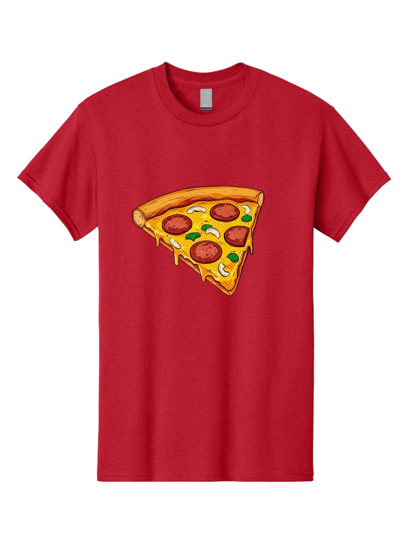 Pizza-Slice-28 Men'S Graphic Tee, 100% Cotton, Comfortable Casual Summer Wear, Machine Washable, Pepperoni Pizza, Melted Cheese, Green Peppers, Cashew Nuts, Italian Food, Cartoon Style, Food Illustration, Tasty Pizza, Savory Toppings, Bac289 13