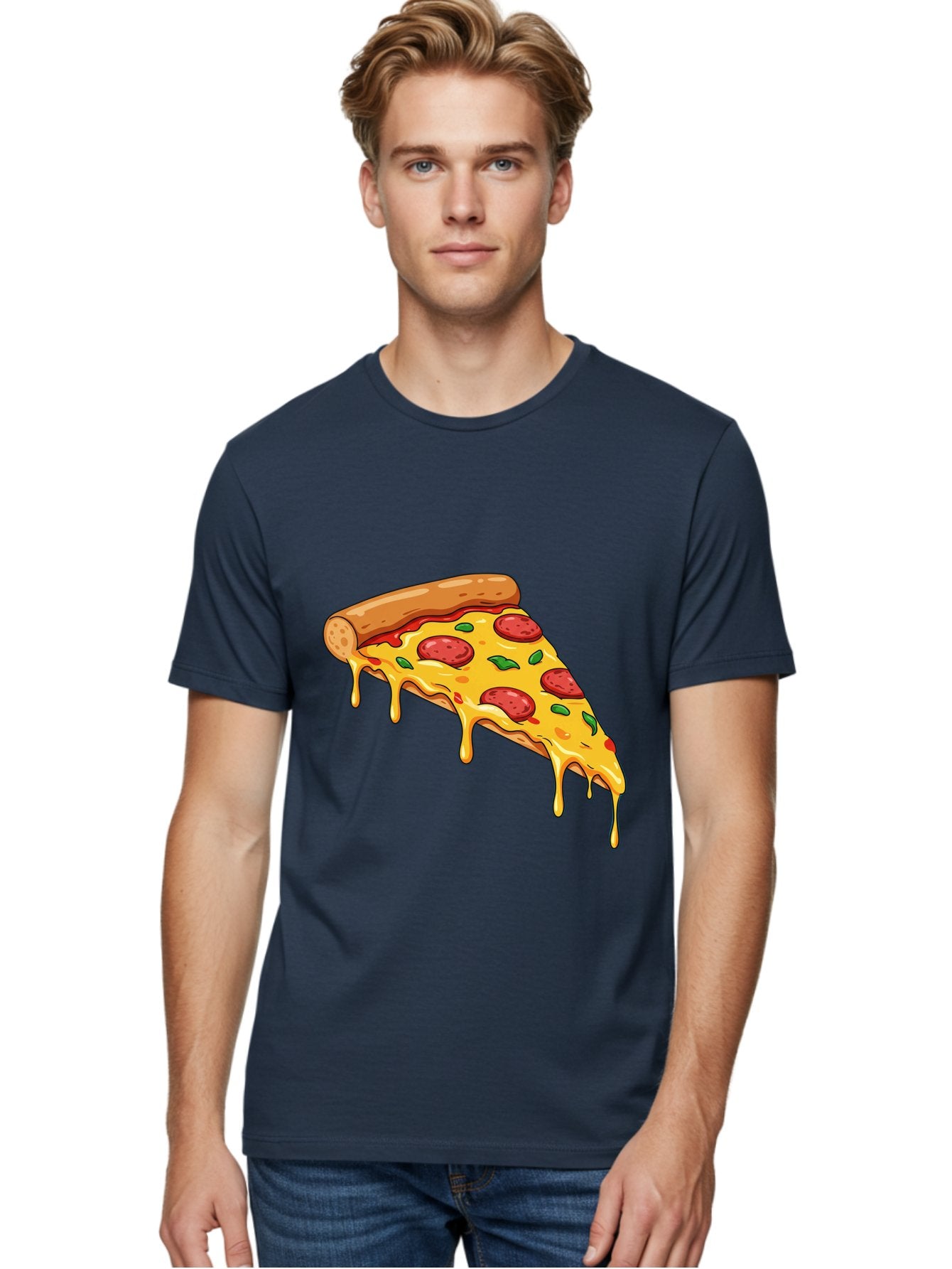 Pizza-Slice-29 Men'S Graphic Tee, 100% Cotton, Comfortable Casual Summer Wear, Machine Washable, Pepperoni Pizza, Cheesy Goodness, Melted Cheese, Italian Food, Pizza Slice, Savory Toppings, Delicious Pizza, Cheesy Delight Bac290 25