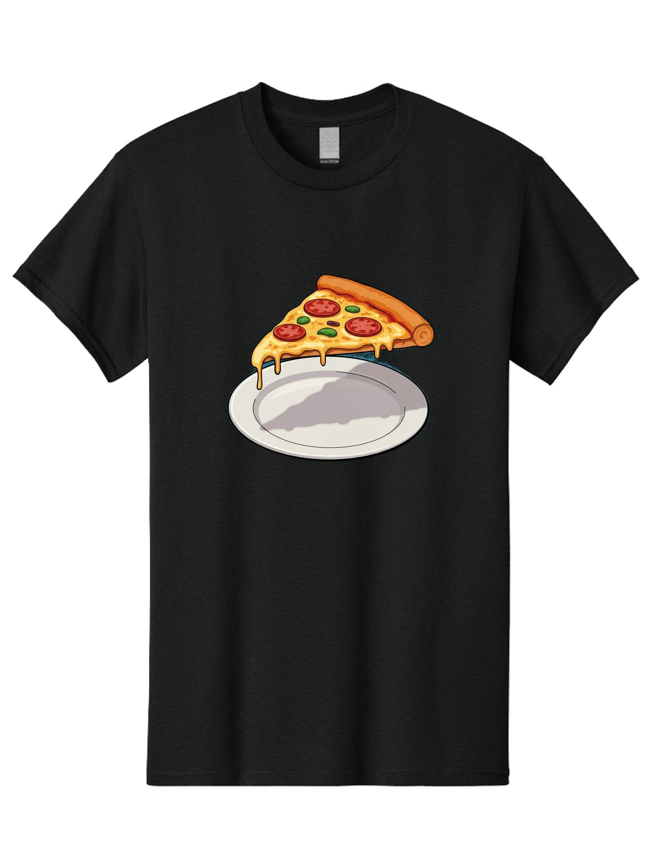 Pizza-Slice-30 Men'S Graphic Tee, 100% Cotton, Comfortable Casual Summer Wear, Machine Washable, Pizza Slice On A Plate, Gooey Cheese, Tomato Sauce, Basil Leaves, Italian Food, Delicious Meal, Appetizing Dish, Savory Flavors Bac292 5