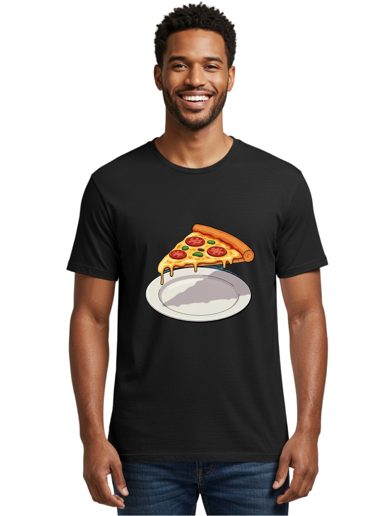 Pizza-Slice-30 Men'S Graphic Tee, 100% Cotton, Comfortable Casual Summer Wear, Machine Washable, Pizza Slice On A Plate, Gooey Cheese, Tomato Sauce, Basil Leaves, Italian Food, Delicious Meal, Appetizing Dish, Savory Flavors Bac292 23
