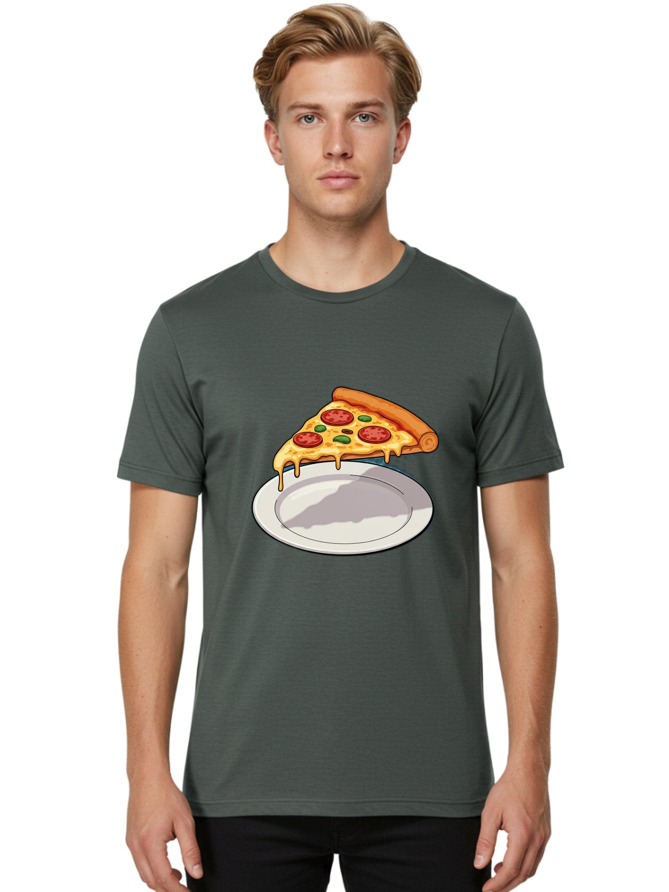 Pizza-Slice-30 Men'S Graphic Tee, 100% Cotton, Comfortable Casual Summer Wear, Machine Washable, Pizza Slice On A Plate, Gooey Cheese, Tomato Sauce, Basil Leaves, Italian Food, Delicious Meal, Appetizing Dish, Savory Flavors Bac292 22