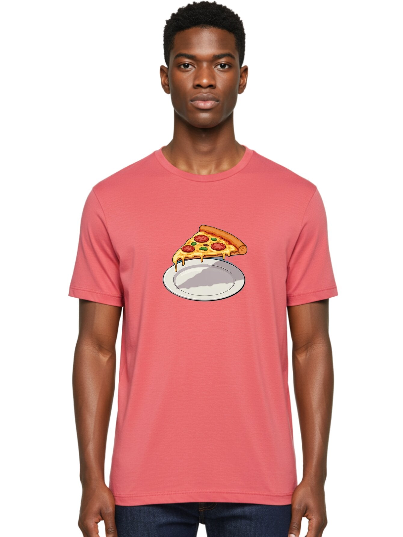 Pizza-Slice-30 Men'S Graphic Tee, 100% Cotton, Comfortable Casual Summer Wear, Machine Washable, Pizza Slice On A Plate, Gooey Cheese, Tomato Sauce, Basil Leaves, Italian Food, Delicious Meal, Appetizing Dish, Savory Flavors Bac292 27