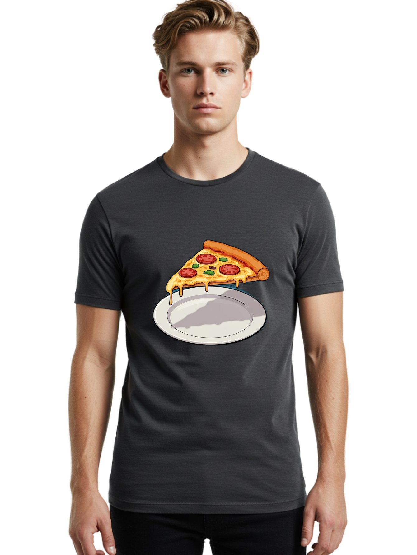Pizza-Slice-30 Men'S Graphic Tee, 100% Cotton, Comfortable Casual Summer Wear, Machine Washable, Pizza Slice On A Plate, Gooey Cheese, Tomato Sauce, Basil Leaves, Italian Food, Delicious Meal, Appetizing Dish, Savory Flavors Bac292 19