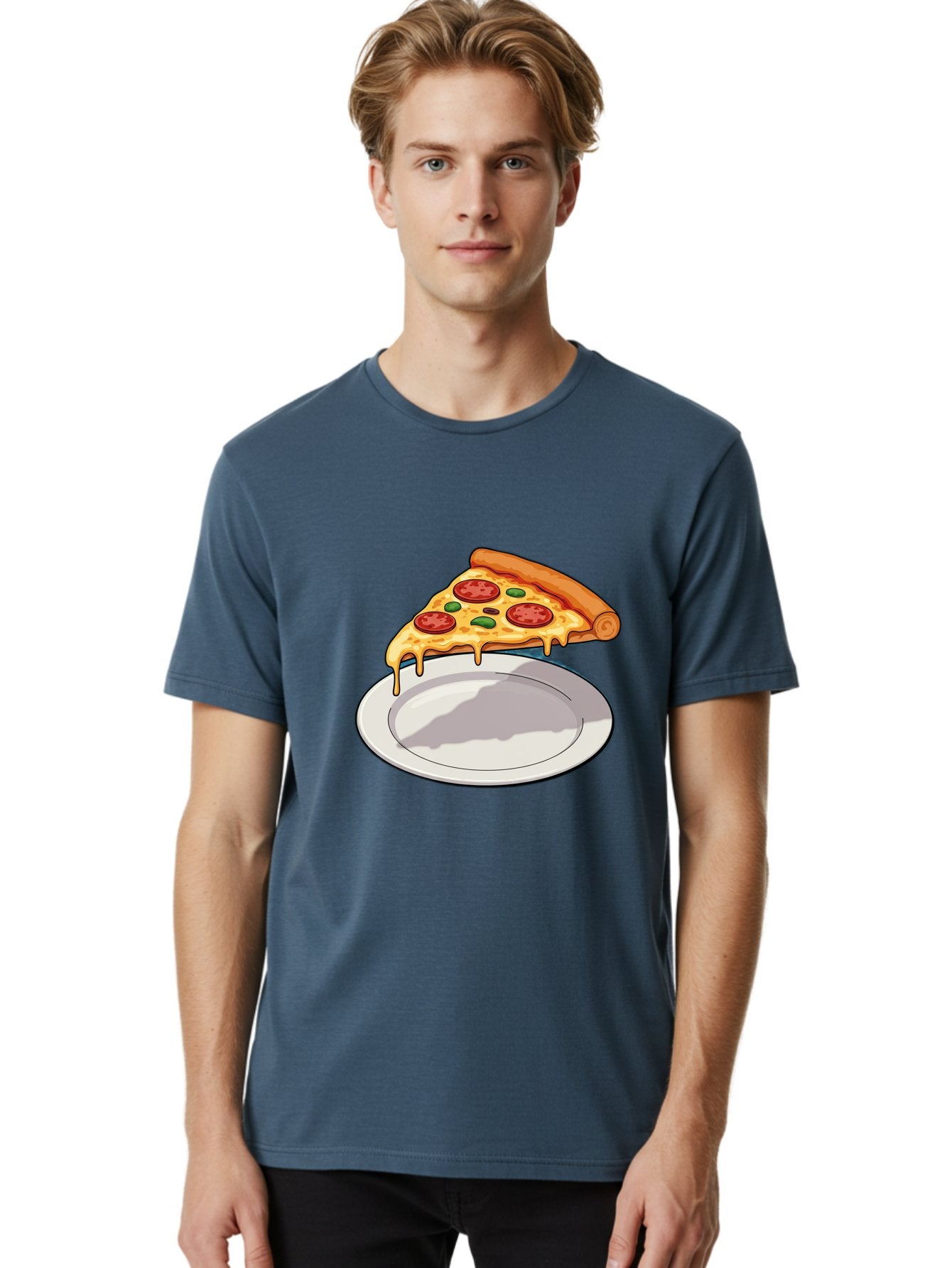 Pizza-Slice-30 Men'S Graphic Tee, 100% Cotton, Comfortable Casual Summer Wear, Machine Washable, Pizza Slice On A Plate, Gooey Cheese, Tomato Sauce, Basil Leaves, Italian Food, Delicious Meal, Appetizing Dish, Savory Flavors Bac292 25