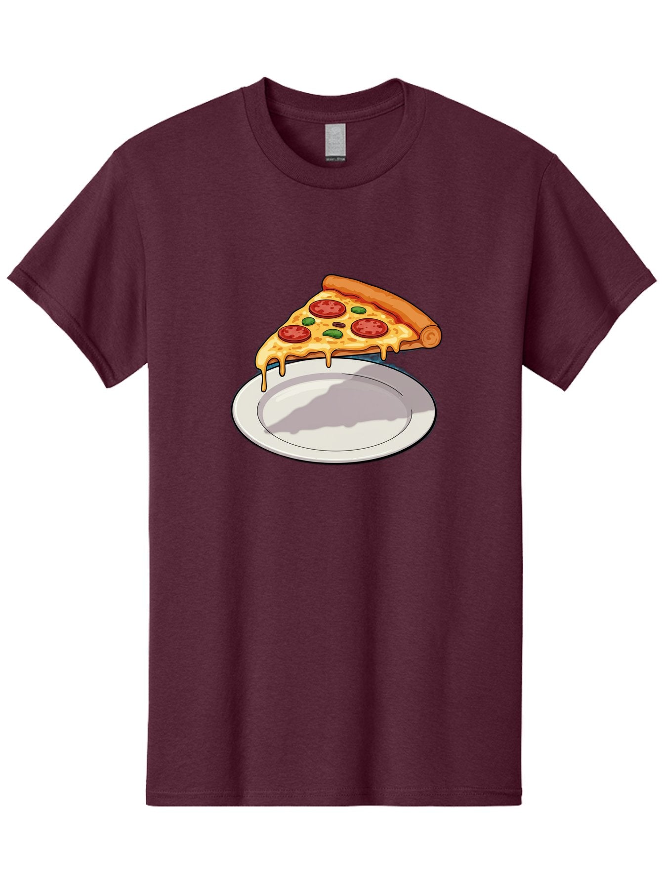Pizza-Slice-30 Men'S Graphic Tee, 100% Cotton, Comfortable Casual Summer Wear, Machine Washable, Pizza Slice On A Plate, Gooey Cheese, Tomato Sauce, Basil Leaves, Italian Food, Delicious Meal, Appetizing Dish, Savory Flavors Bac292