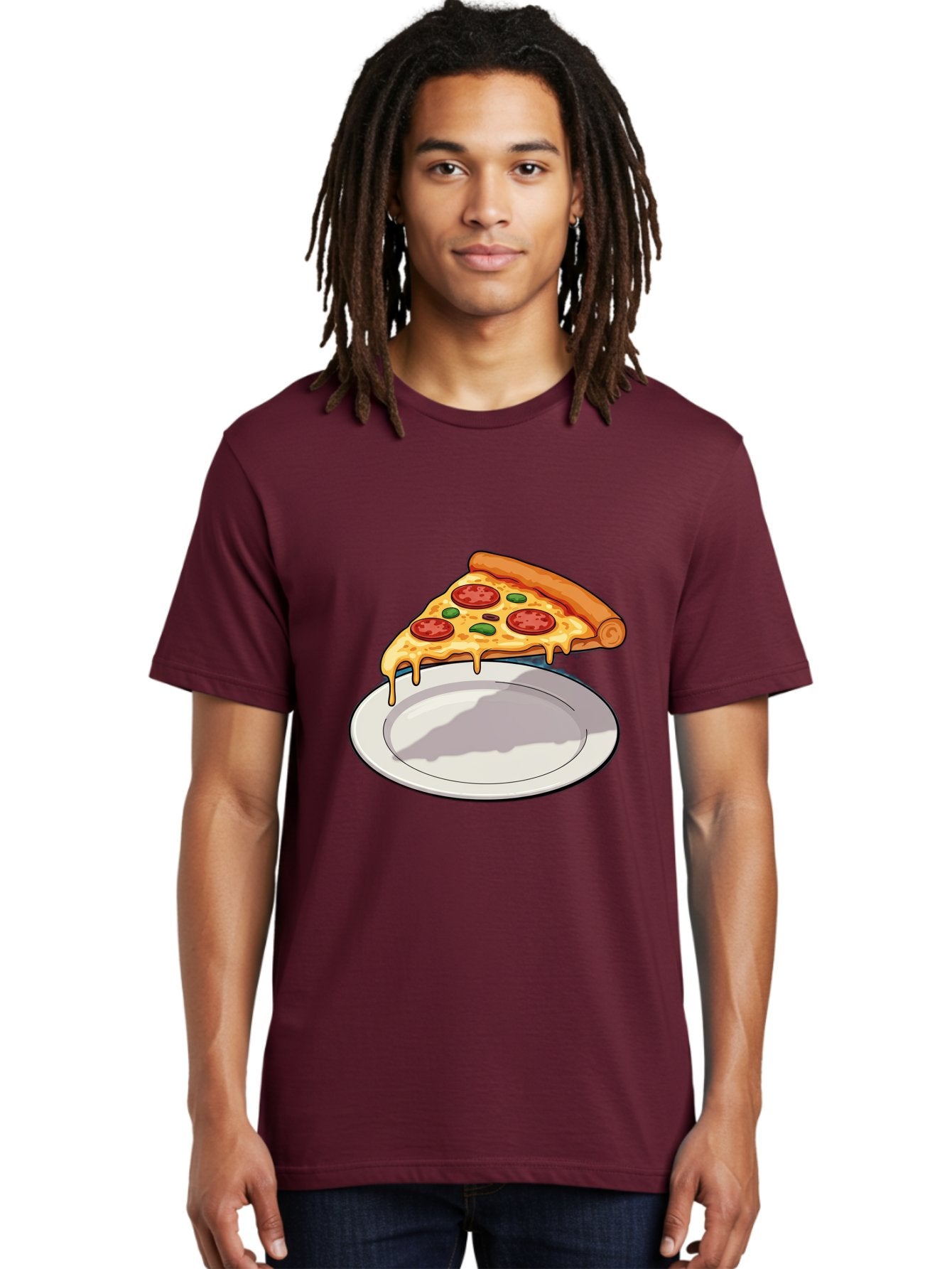 Pizza-Slice-30 Men'S Graphic Tee, 100% Cotton, Comfortable Casual Summer Wear, Machine Washable, Pizza Slice On A Plate, Gooey Cheese, Tomato Sauce, Basil Leaves, Italian Food, Delicious Meal, Appetizing Dish, Savory Flavors Bac292 21