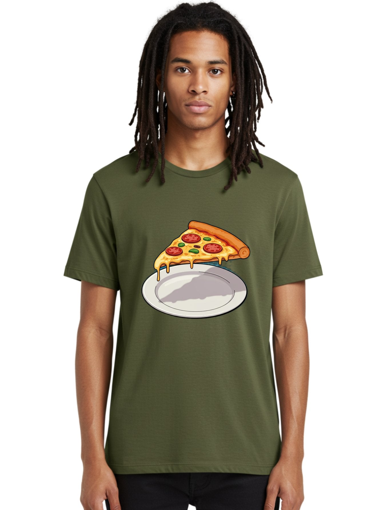 Pizza-Slice-30 Men'S Graphic Tee, 100% Cotton, Comfortable Casual Summer Wear, Machine Washable, Pizza Slice On A Plate, Gooey Cheese, Tomato Sauce, Basil Leaves, Italian Food, Delicious Meal, Appetizing Dish, Savory Flavors Bac292 30