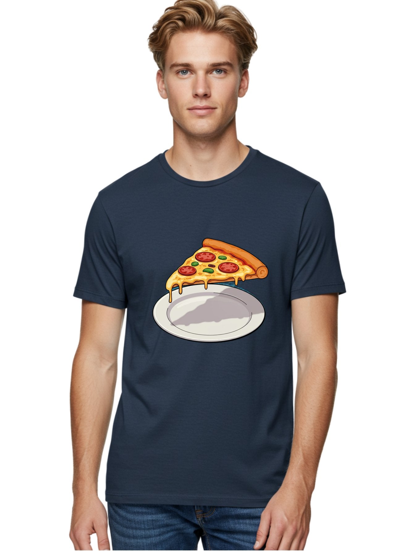 Pizza-Slice-30 Men'S Graphic Tee, 100% Cotton, Comfortable Casual Summer Wear, Machine Washable, Pizza Slice On A Plate, Gooey Cheese, Tomato Sauce, Basil Leaves, Italian Food, Delicious Meal, Appetizing Dish, Savory Flavors Bac292 29