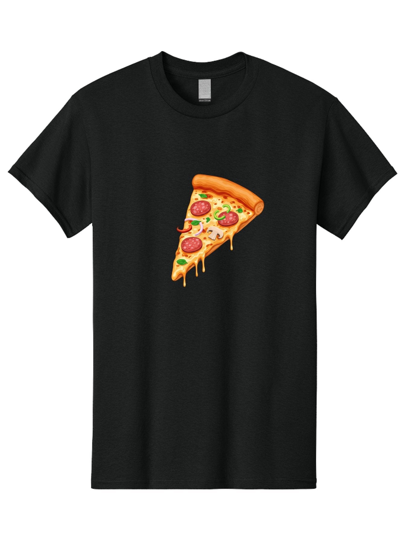Pizza-Slice-31 Men'S Graphic Tee, 100% Cotton, Comfortable Casual Summer Wear, Machine Washable, Pepperoni Pizza Slice, Melted Cheese, Pepperoni Slices, Mushroom, Green Peppers, Italian Cuisine, Food Illustration, Cartoon Style Bac293 10