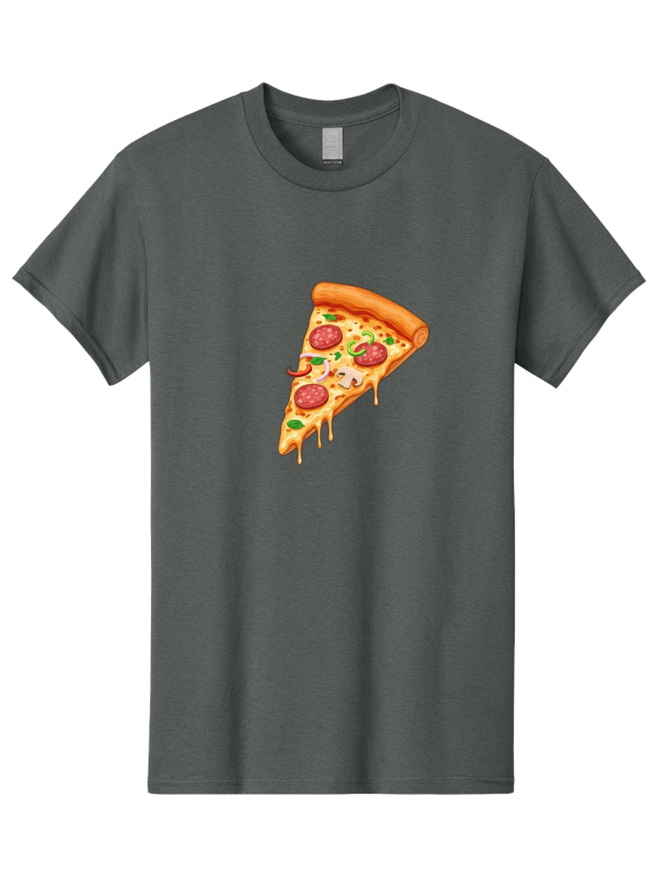 Pizza-Slice-31 Men'S Graphic Tee, 100% Cotton, Comfortable Casual Summer Wear, Machine Washable, Pepperoni Pizza Slice, Melted Cheese, Pepperoni Slices, Mushroom, Green Peppers, Italian Cuisine, Food Illustration, Cartoon Style Bac293 6