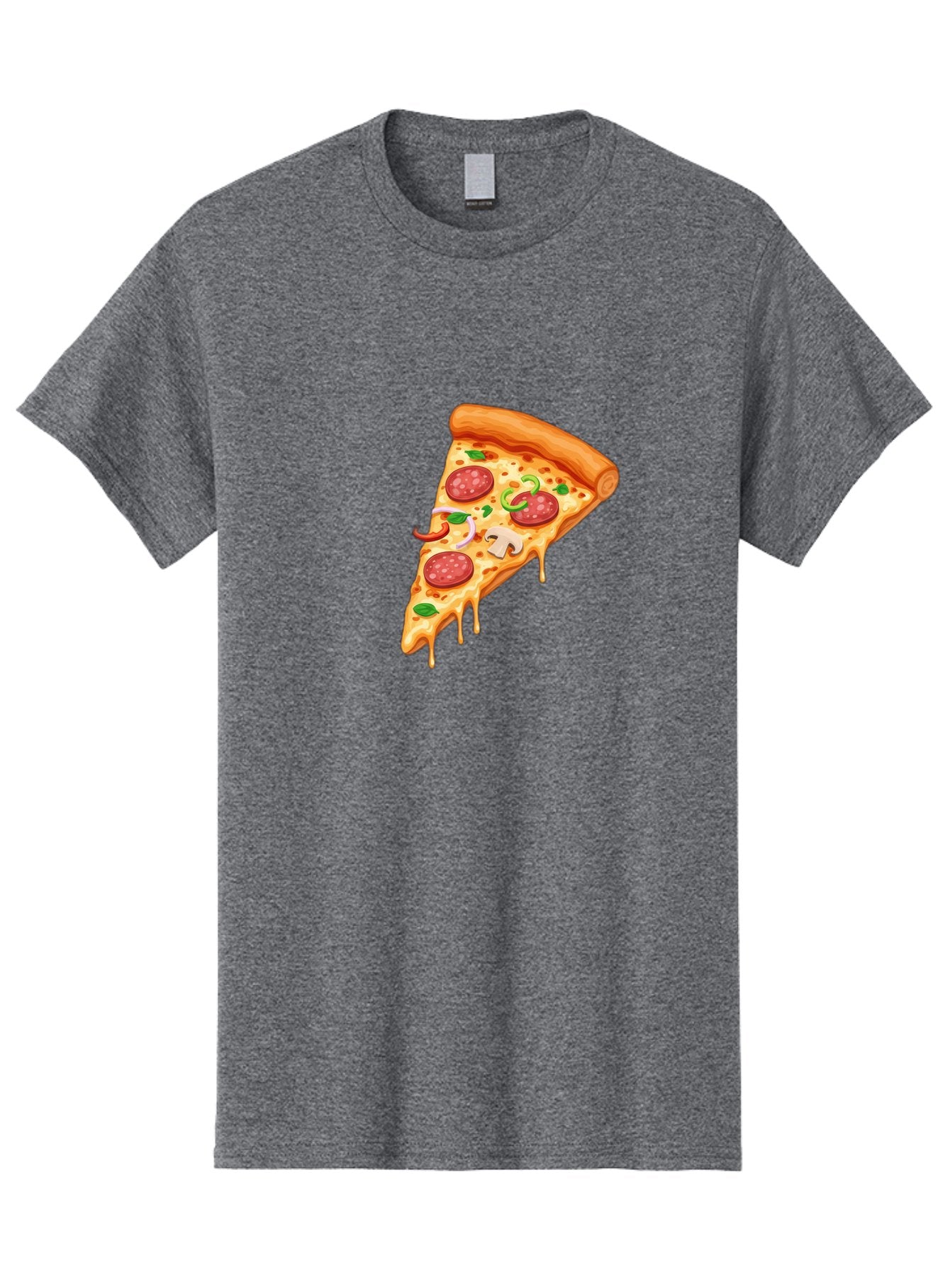 Pizza-Slice-31 Men'S Graphic Tee, 100% Cotton, Comfortable Casual Summer Wear, Machine Washable, Pepperoni Pizza Slice, Melted Cheese, Pepperoni Slices, Mushroom, Green Peppers, Italian Cuisine, Food Illustration, Cartoon Style Bac293 8