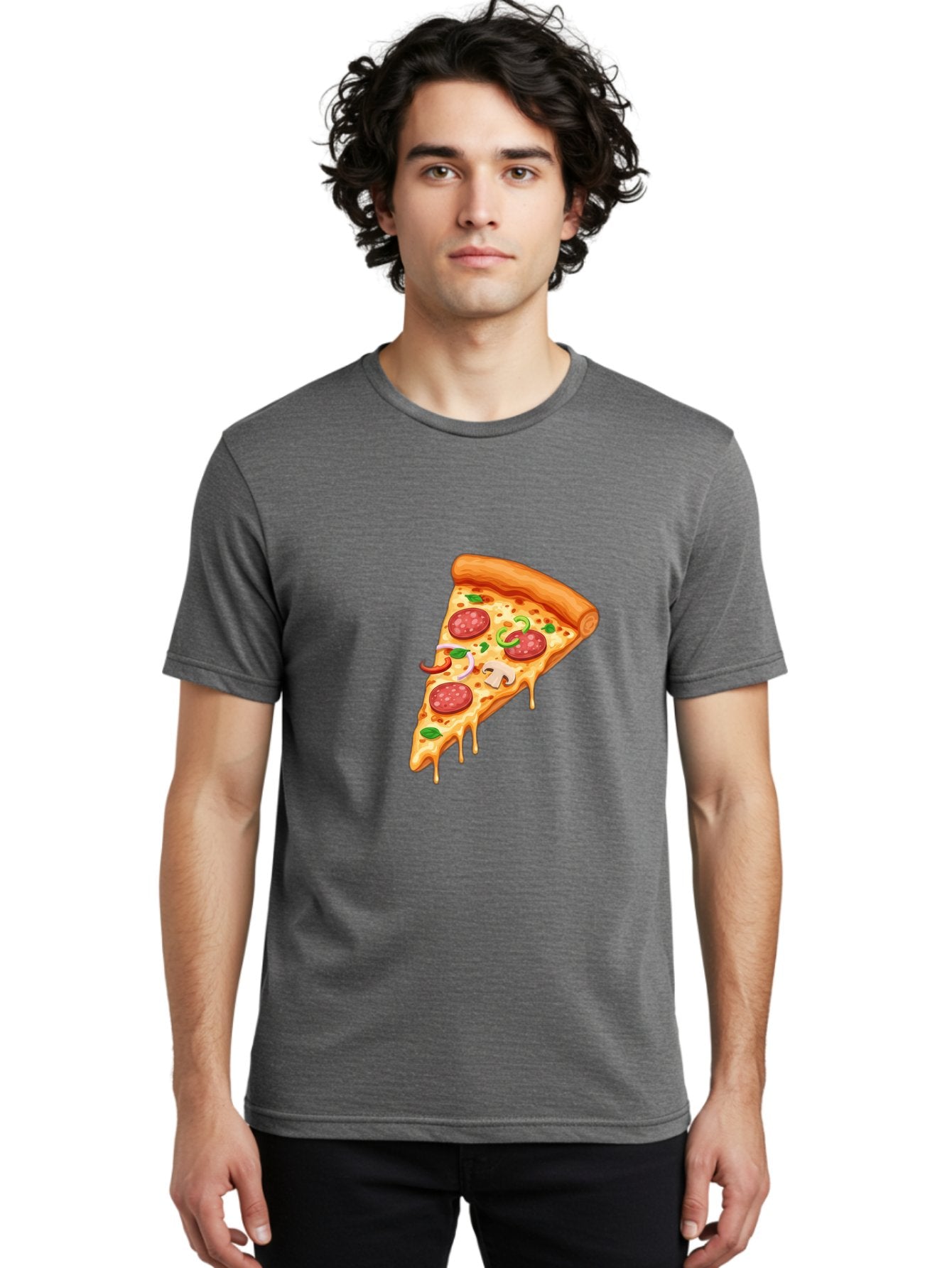 Pizza-Slice-31 Men'S Graphic Tee, 100% Cotton, Comfortable Casual Summer Wear, Machine Washable, Pepperoni Pizza Slice, Melted Cheese, Pepperoni Slices, Mushroom, Green Peppers, Italian Cuisine, Food Illustration, Cartoon Style Bac293 25