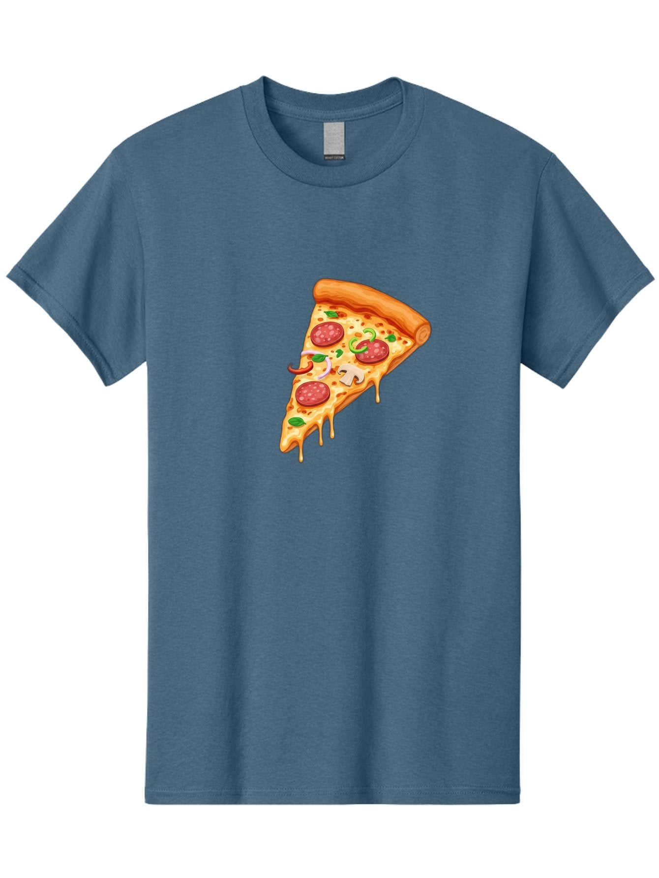 Pizza-Slice-31 Men'S Graphic Tee, 100% Cotton, Comfortable Casual Summer Wear, Machine Washable, Pepperoni Pizza Slice, Melted Cheese, Pepperoni Slices, Mushroom, Green Peppers, Italian Cuisine, Food Illustration, Cartoon Style Bac293 12