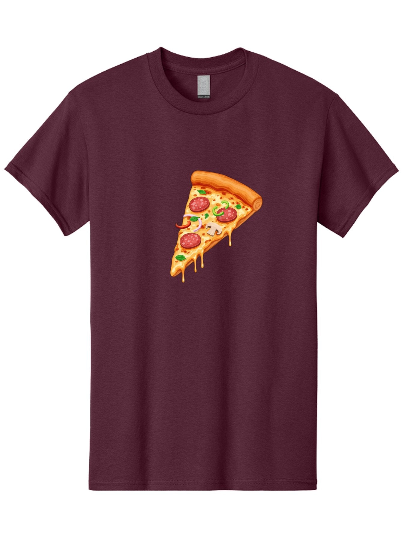 Pizza-Slice-31 Men'S Graphic Tee, 100% Cotton, Comfortable Casual Summer Wear, Machine Washable, Pepperoni Pizza Slice, Melted Cheese, Pepperoni Slices, Mushroom, Green Peppers, Italian Cuisine, Food Illustration, Cartoon Style Bac293 5