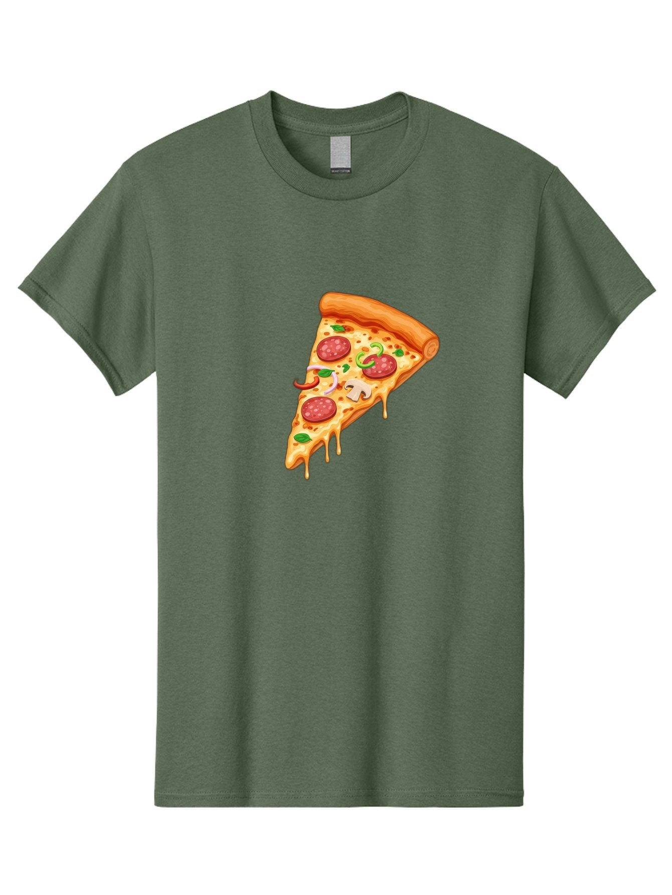 Pizza-Slice-31 Men'S Graphic Tee, 100% Cotton, Comfortable Casual Summer Wear, Machine Washable, Pepperoni Pizza Slice, Melted Cheese, Pepperoni Slices, Mushroom, Green Peppers, Italian Cuisine, Food Illustration, Cartoon Style Bac293 9