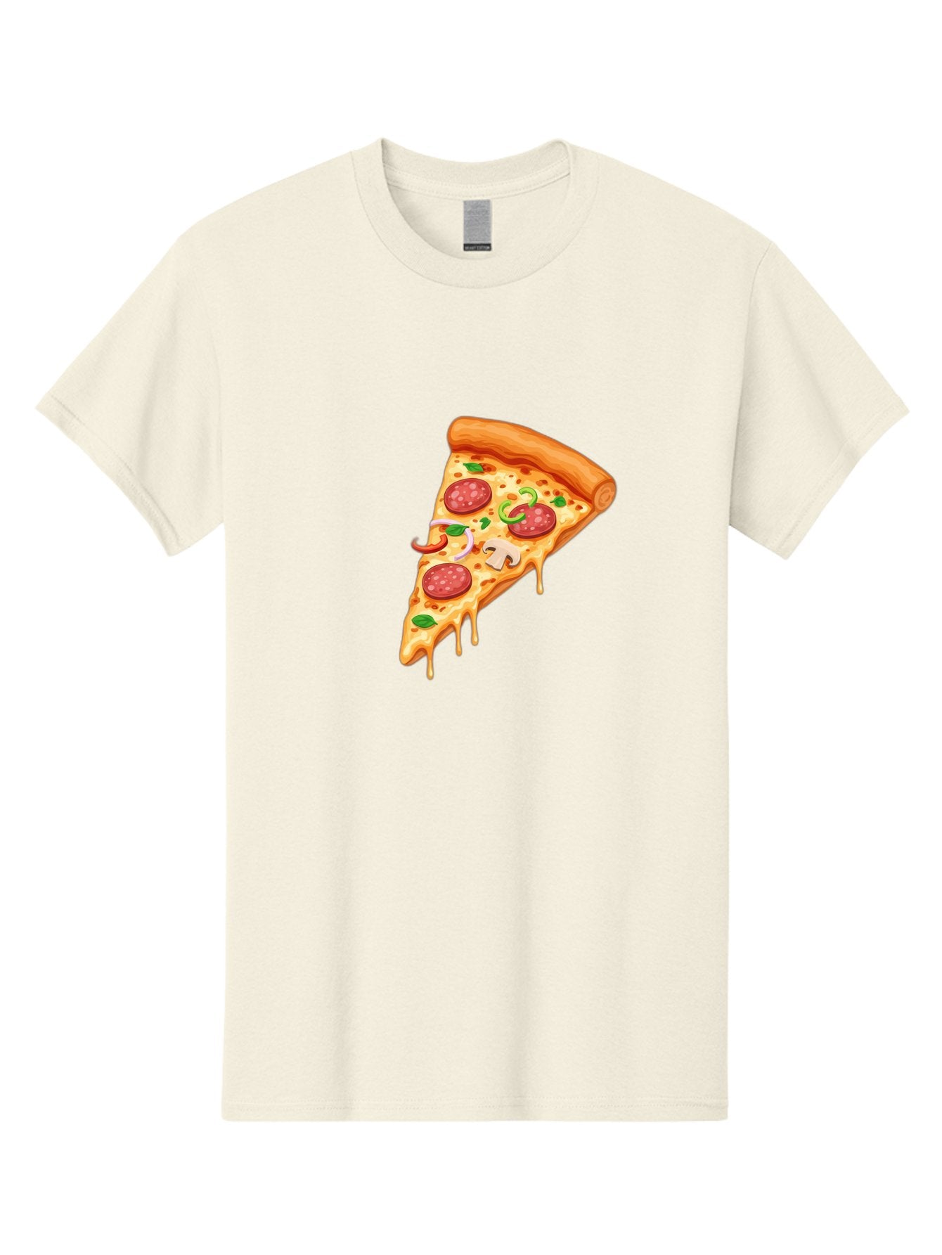 Pizza-Slice-31 Men'S Graphic Tee, 100% Cotton, Comfortable Casual Summer Wear, Machine Washable, Pepperoni Pizza Slice, Melted Cheese, Pepperoni Slices, Mushroom, Green Peppers, Italian Cuisine, Food Illustration, Cartoon Style Bac293 4
