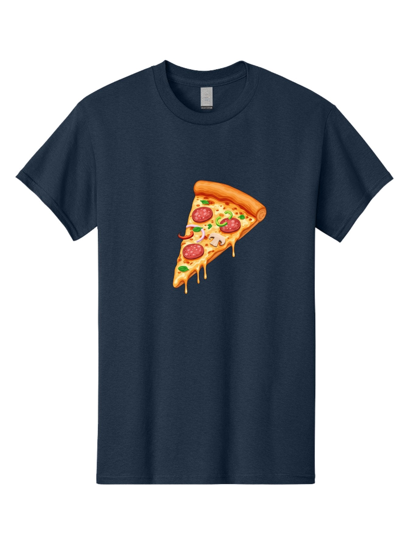 Pizza-Slice-31 Men'S Graphic Tee, 100% Cotton, Comfortable Casual Summer Wear, Machine Washable, Pepperoni Pizza Slice, Melted Cheese, Pepperoni Slices, Mushroom, Green Peppers, Italian Cuisine, Food Illustration, Cartoon Style Bac293 11