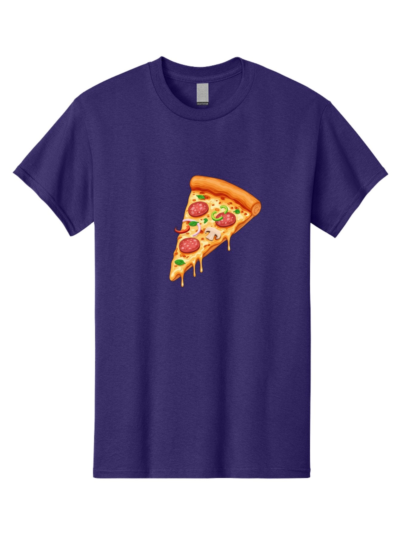 Pizza-Slice-31 Men'S Graphic Tee, 100% Cotton, Comfortable Casual Summer Wear, Machine Washable, Pepperoni Pizza Slice, Melted Cheese, Pepperoni Slices, Mushroom, Green Peppers, Italian Cuisine, Food Illustration, Cartoon Style Bac293 7