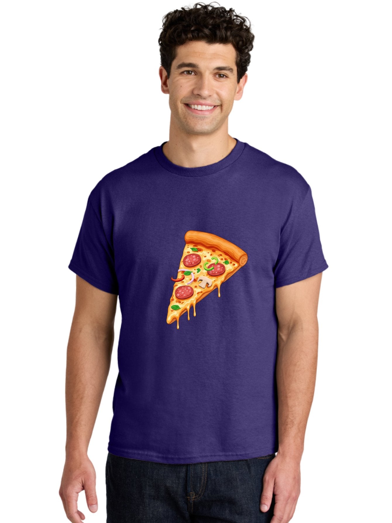 Pizza-Slice-31 Men'S Graphic Tee, 100% Cotton, Comfortable Casual Summer Wear, Machine Washable, Pepperoni Pizza Slice, Melted Cheese, Pepperoni Slices, Mushroom, Green Peppers, Italian Cuisine, Food Illustration, Cartoon Style Bac293 16
