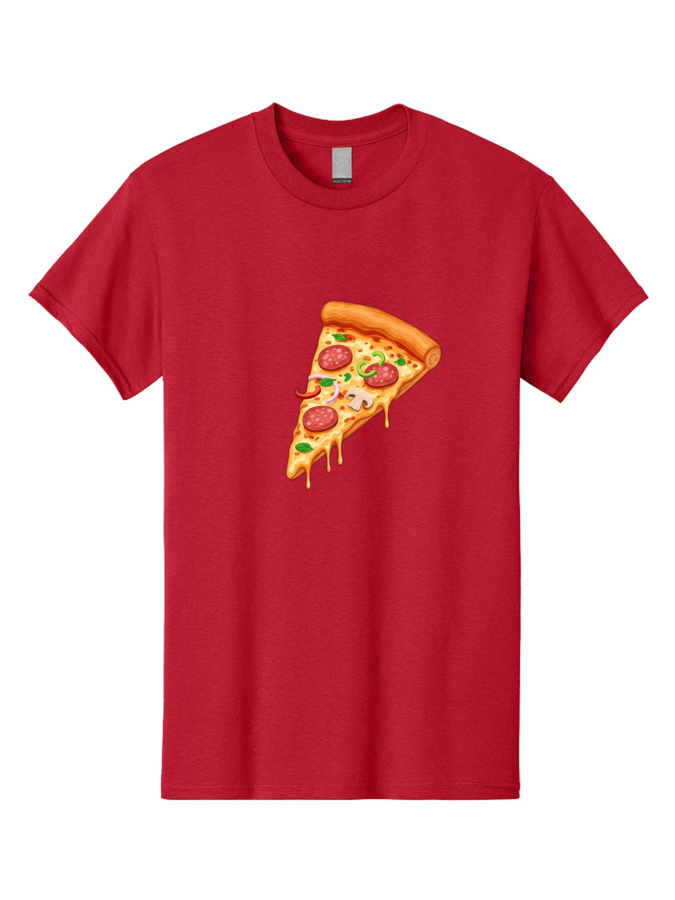 Pizza-Slice-31 Men'S Graphic Tee, 100% Cotton, Comfortable Casual Summer Wear, Machine Washable, Pepperoni Pizza Slice, Melted Cheese, Pepperoni Slices, Mushroom, Green Peppers, Italian Cuisine, Food Illustration, Cartoon Style Bac293
