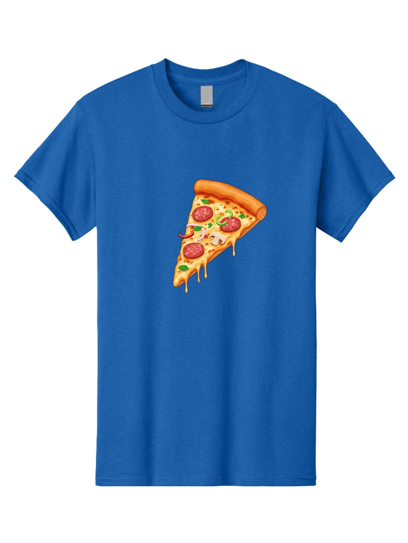 Pizza-Slice-31 Men'S Graphic Tee, 100% Cotton, Comfortable Casual Summer Wear, Machine Washable, Pepperoni Pizza Slice, Melted Cheese, Pepperoni Slices, Mushroom, Green Peppers, Italian Cuisine, Food Illustration, Cartoon Style Bac293