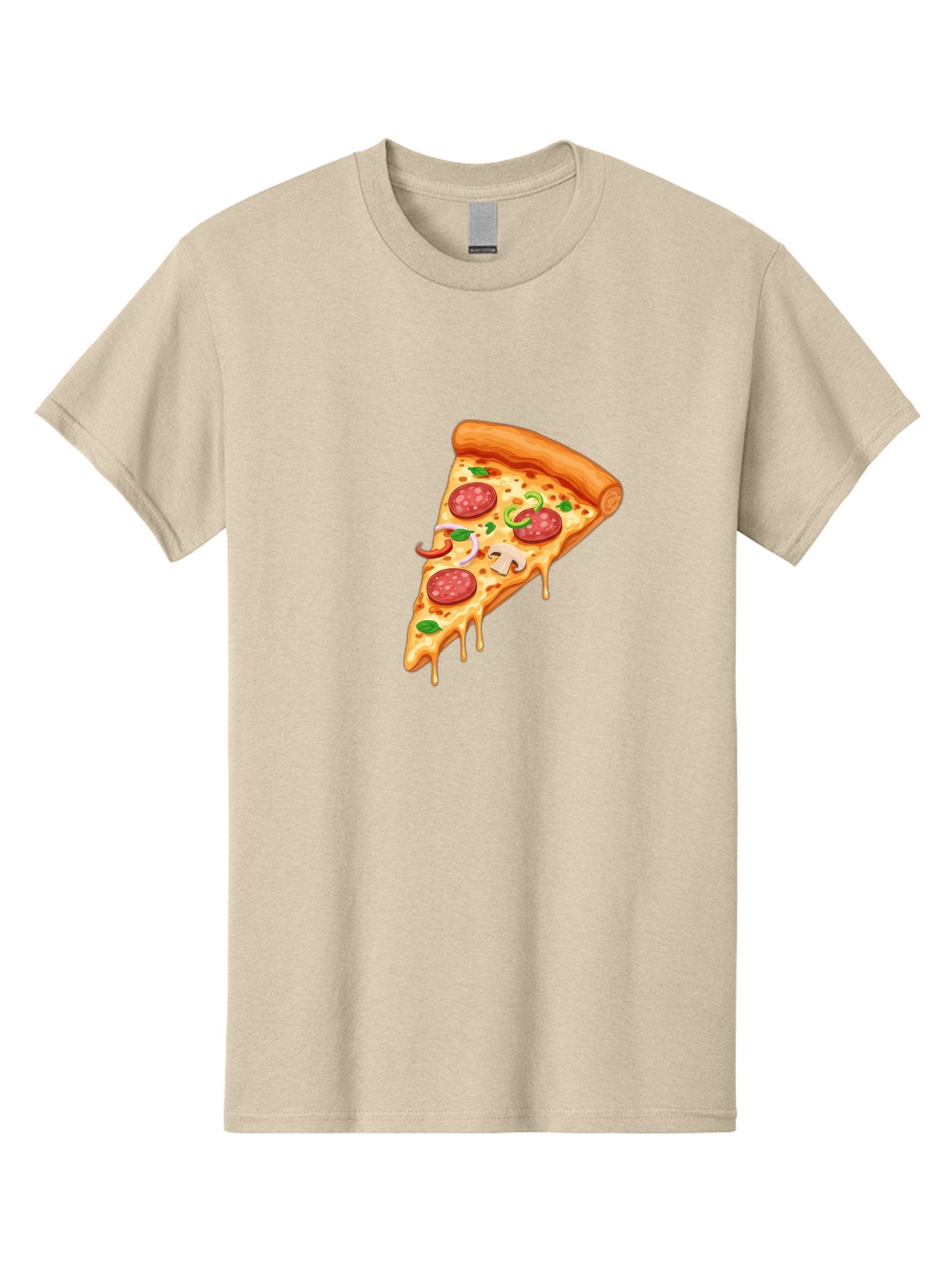 Pizza-Slice-31 Men'S Graphic Tee, 100% Cotton, Comfortable Casual Summer Wear, Machine Washable, Pepperoni Pizza Slice, Melted Cheese, Pepperoni Slices, Mushroom, Green Peppers, Italian Cuisine, Food Illustration, Cartoon Style Bac293 13