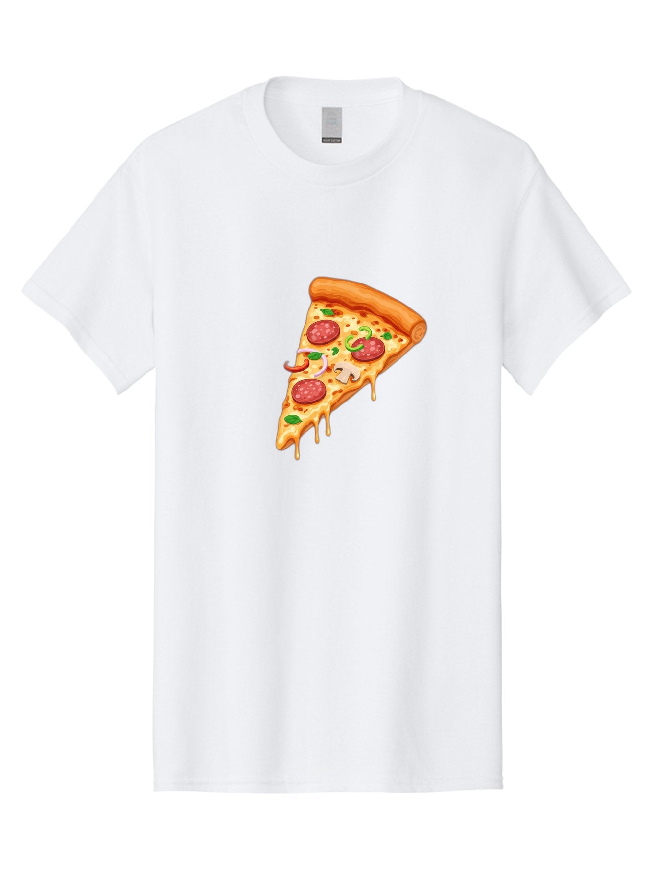 Pizza-Slice-31 Men'S Graphic Tee, 100% Cotton, Comfortable Casual Summer Wear, Machine Washable, Pepperoni Pizza Slice, Melted Cheese, Pepperoni Slices, Mushroom, Green Peppers, Italian Cuisine, Food Illustration, Cartoon Style Bac293 3