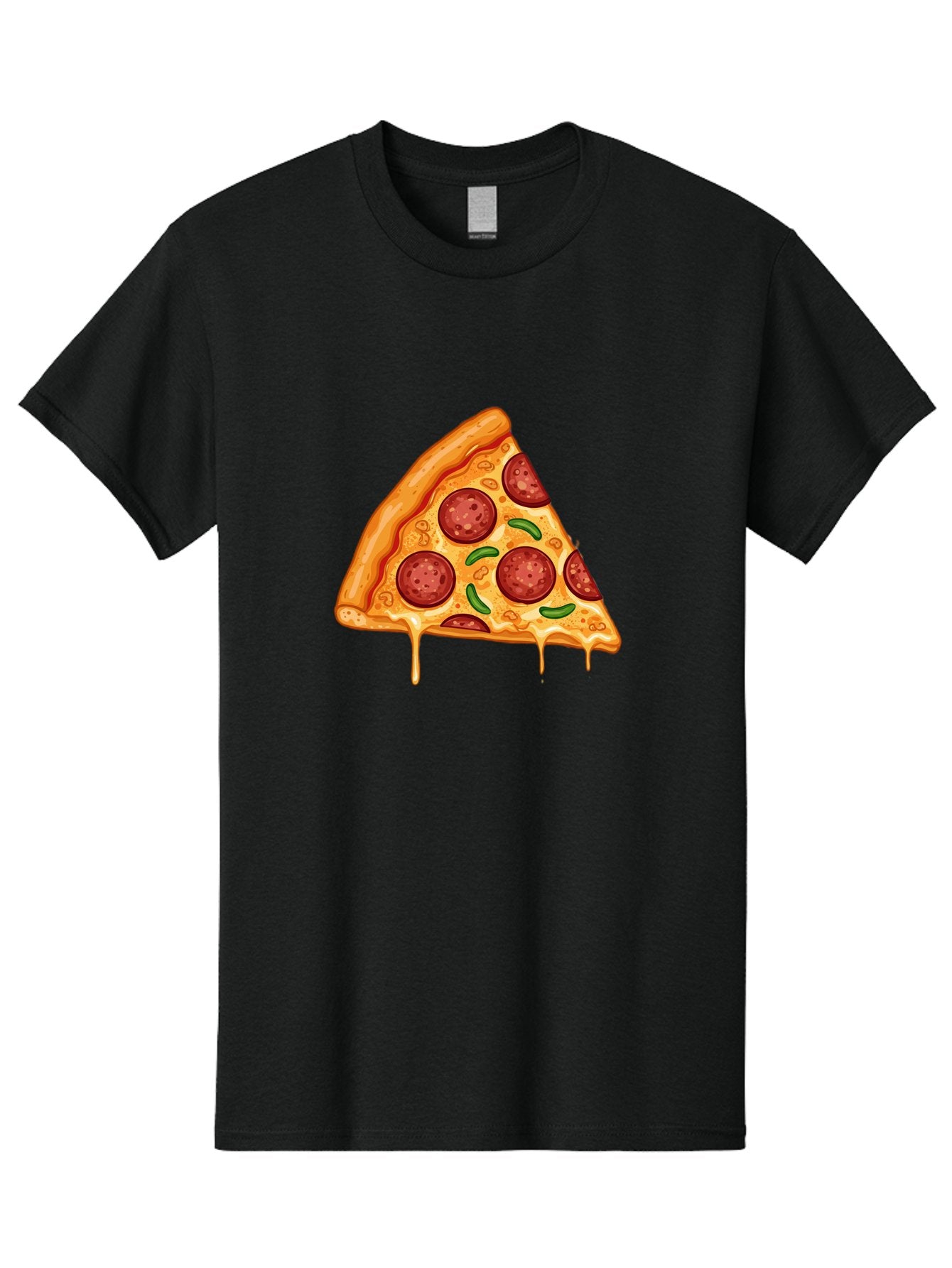 Pizza-Slice-32 Men'S Graphic Tee, 100% Cotton, Comfortable Casual Summer Wear, Machine Washable, Pepperoni Pizza Slice, Cheesy Goodness, Melted Cheese, Pepperoni Toppings, Jalapeno Slices, Italian Cuisine, Delicious Food, Savory Flavors, Bac294