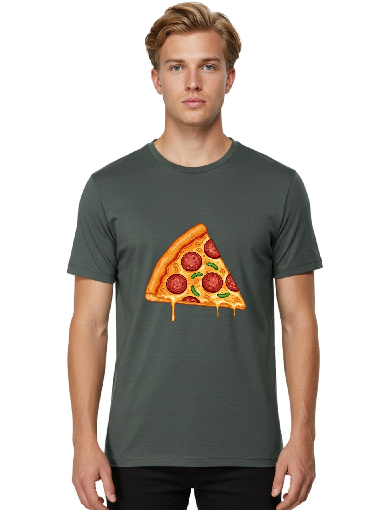 Pizza-Slice-32 Men'S Graphic Tee, 100% Cotton, Comfortable Casual Summer Wear, Machine Washable, Pepperoni Pizza Slice, Cheesy Goodness, Melted Cheese, Pepperoni Toppings, Jalapeno Slices, Italian Cuisine, Delicious Food, Savory Flavors, Bac294 28