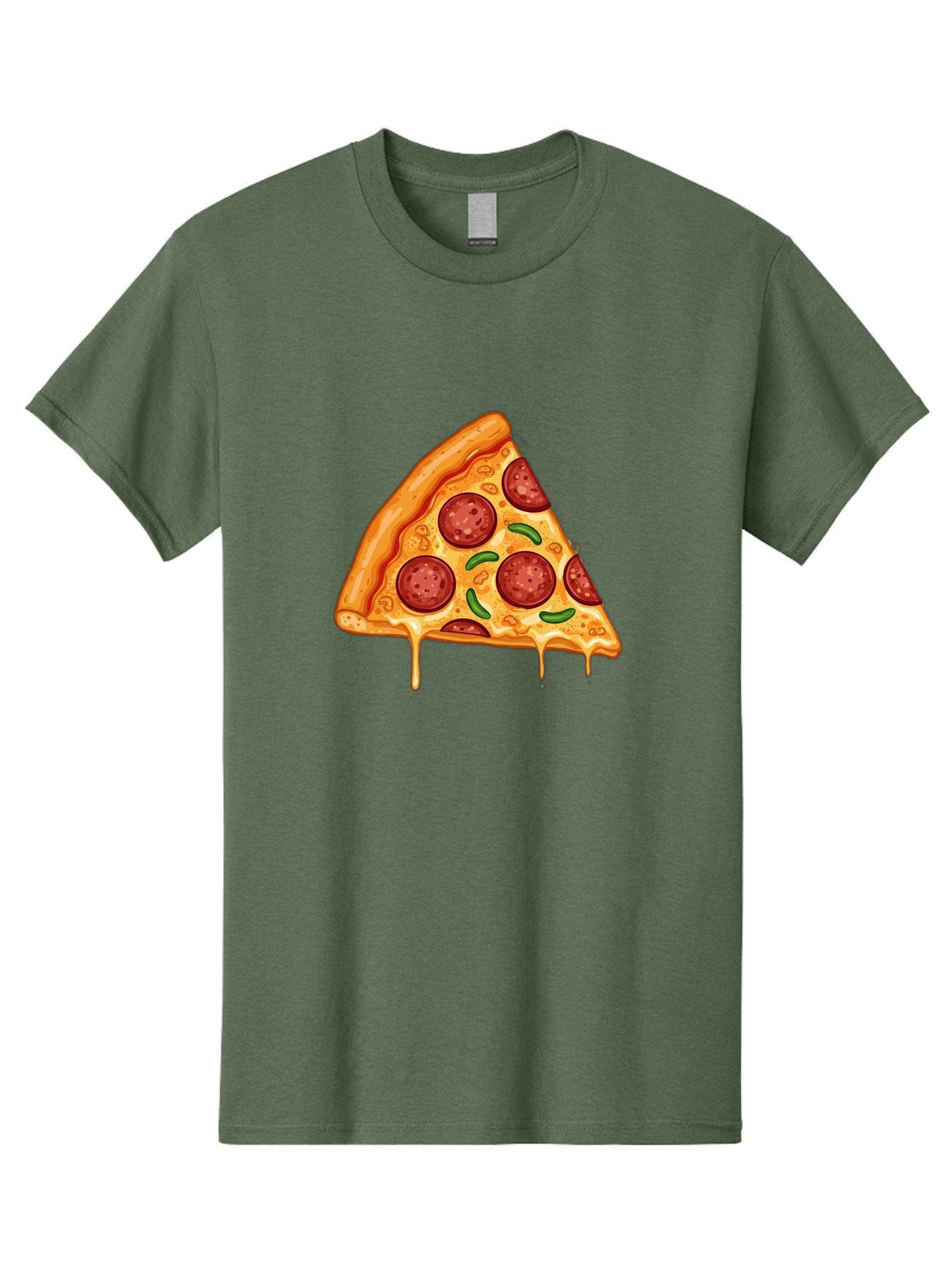 Pizza-Slice-32 Men'S Graphic Tee, 100% Cotton, Comfortable Casual Summer Wear, Machine Washable, Pepperoni Pizza Slice, Cheesy Goodness, Melted Cheese, Pepperoni Toppings, Jalapeno Slices, Italian Cuisine, Delicious Food, Savory Flavors, Bac294