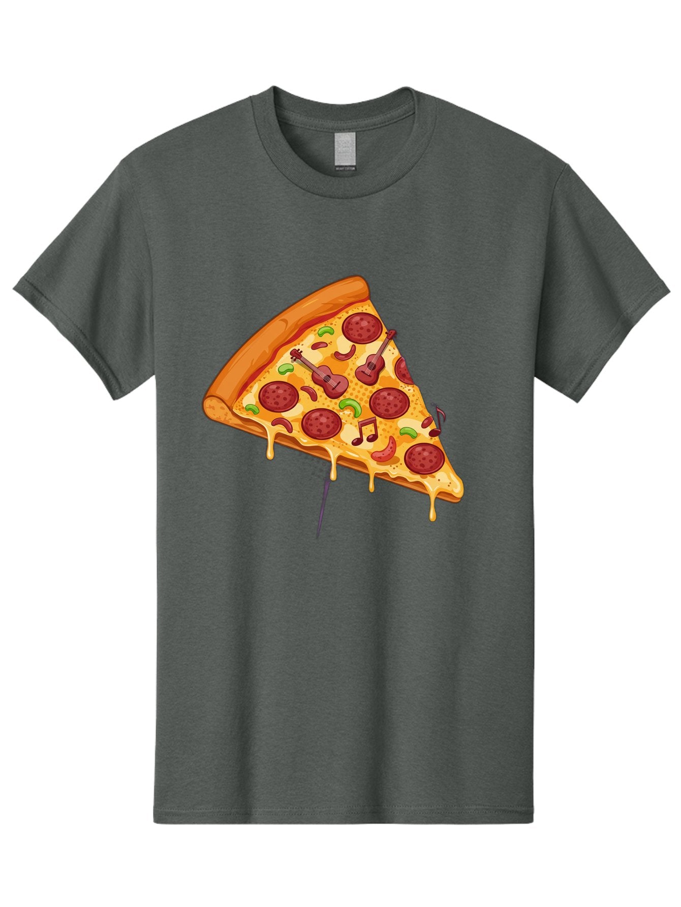 Pizza-Slice-33 Men'S Graphic Tee, 100% Cotton, Comfortable Casual Summer Wear, Machine Washable, Pizza Slice, Pepperoni Pizza, Cheese Pizza, Guitar Toppings, Music Notes, Cartoon Style, Playful Food, Whimsical Design, Cheesy Goodness, Bac295 13