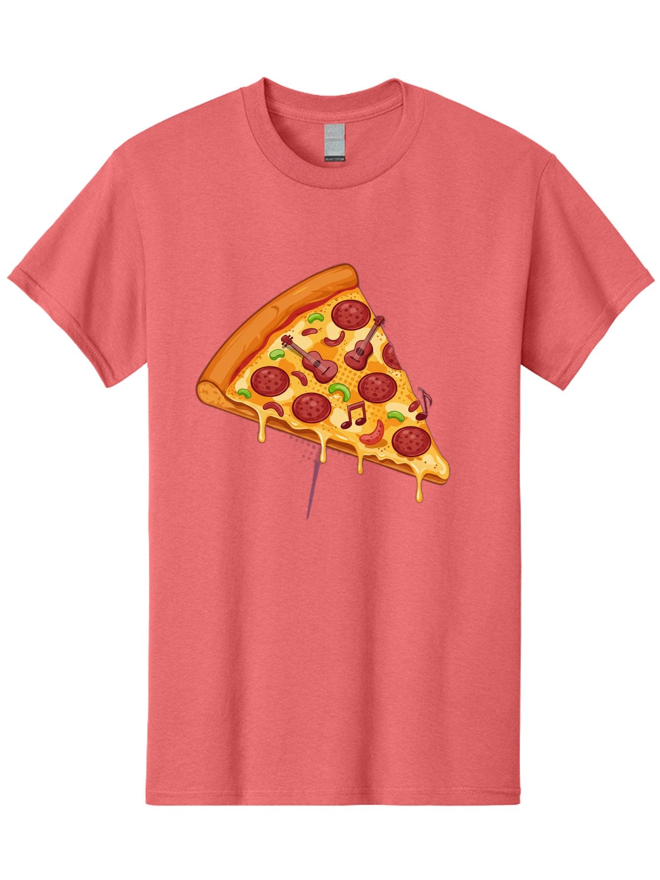 Pizza-Slice-33 Men'S Graphic Tee, 100% Cotton, Comfortable Casual Summer Wear, Machine Washable, Pizza Slice, Pepperoni Pizza, Cheese Pizza, Guitar Toppings, Music Notes, Cartoon Style, Playful Food, Whimsical Design, Cheesy Goodness, Bac295 7