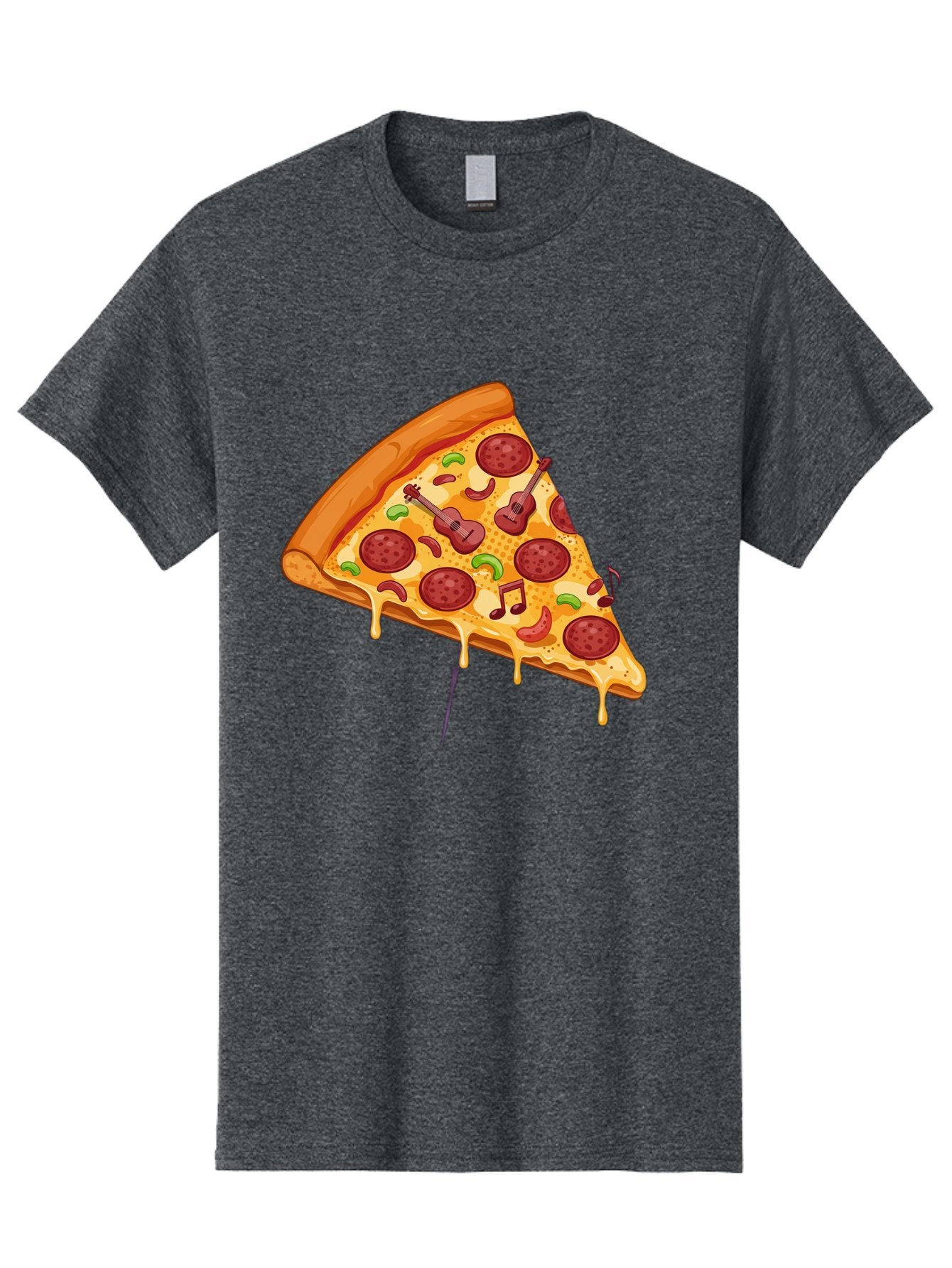 Pizza-Slice-33 Men'S Graphic Tee, 100% Cotton, Comfortable Casual Summer Wear, Machine Washable, Pizza Slice, Pepperoni Pizza, Cheese Pizza, Guitar Toppings, Music Notes, Cartoon Style, Playful Food, Whimsical Design, Cheesy Goodness, Bac295 10