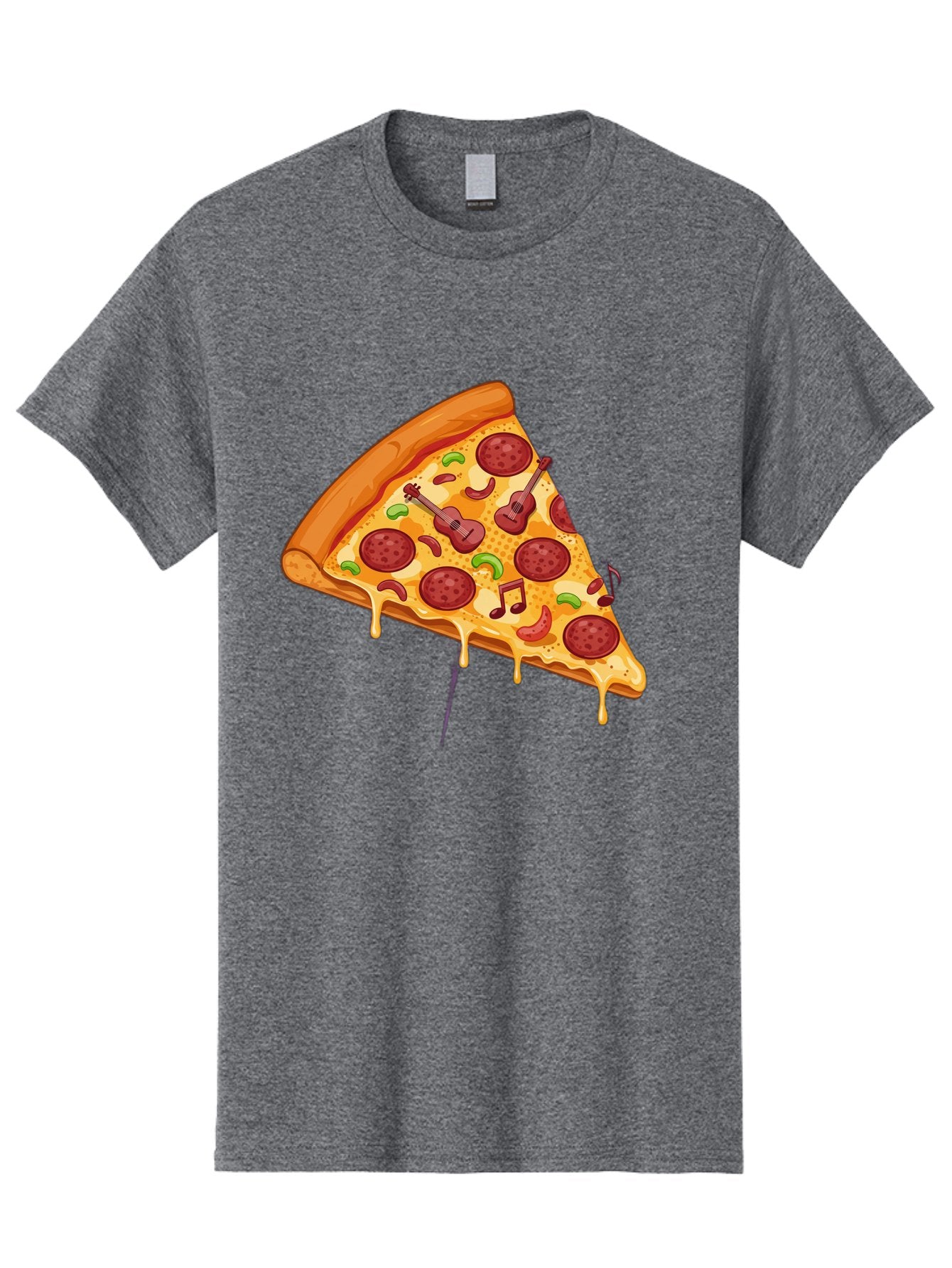 Pizza-Slice-33 Men'S Graphic Tee, 100% Cotton, Comfortable Casual Summer Wear, Machine Washable, Pizza Slice, Pepperoni Pizza, Cheese Pizza, Guitar Toppings, Music Notes, Cartoon Style, Playful Food, Whimsical Design, Cheesy Goodness, Bac295 5