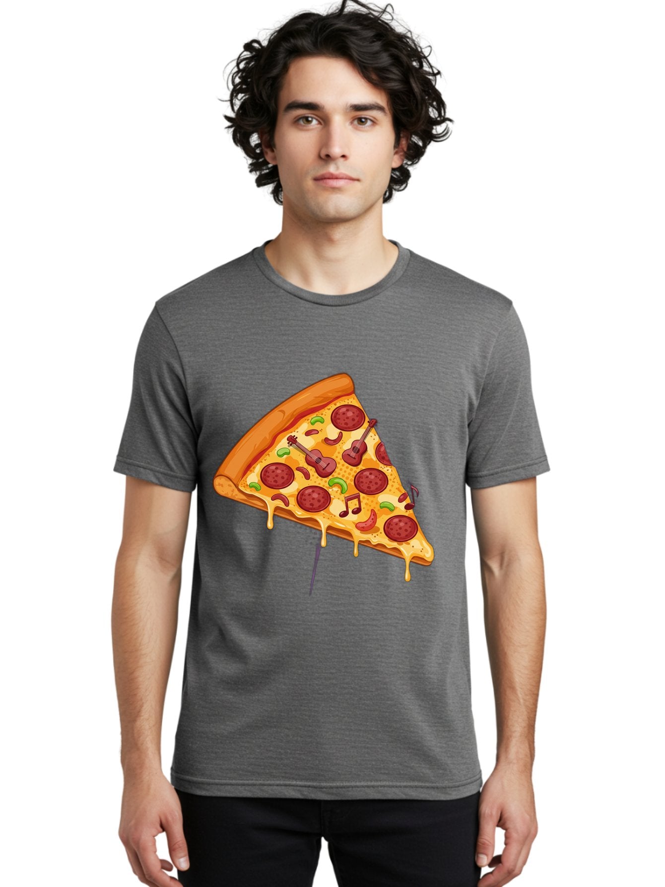 Pizza-Slice-33 Men'S Graphic Tee, 100% Cotton, Comfortable Casual Summer Wear, Machine Washable, Pizza Slice, Pepperoni Pizza, Cheese Pizza, Guitar Toppings, Music Notes, Cartoon Style, Playful Food, Whimsical Design, Cheesy Goodness, Bac295 23