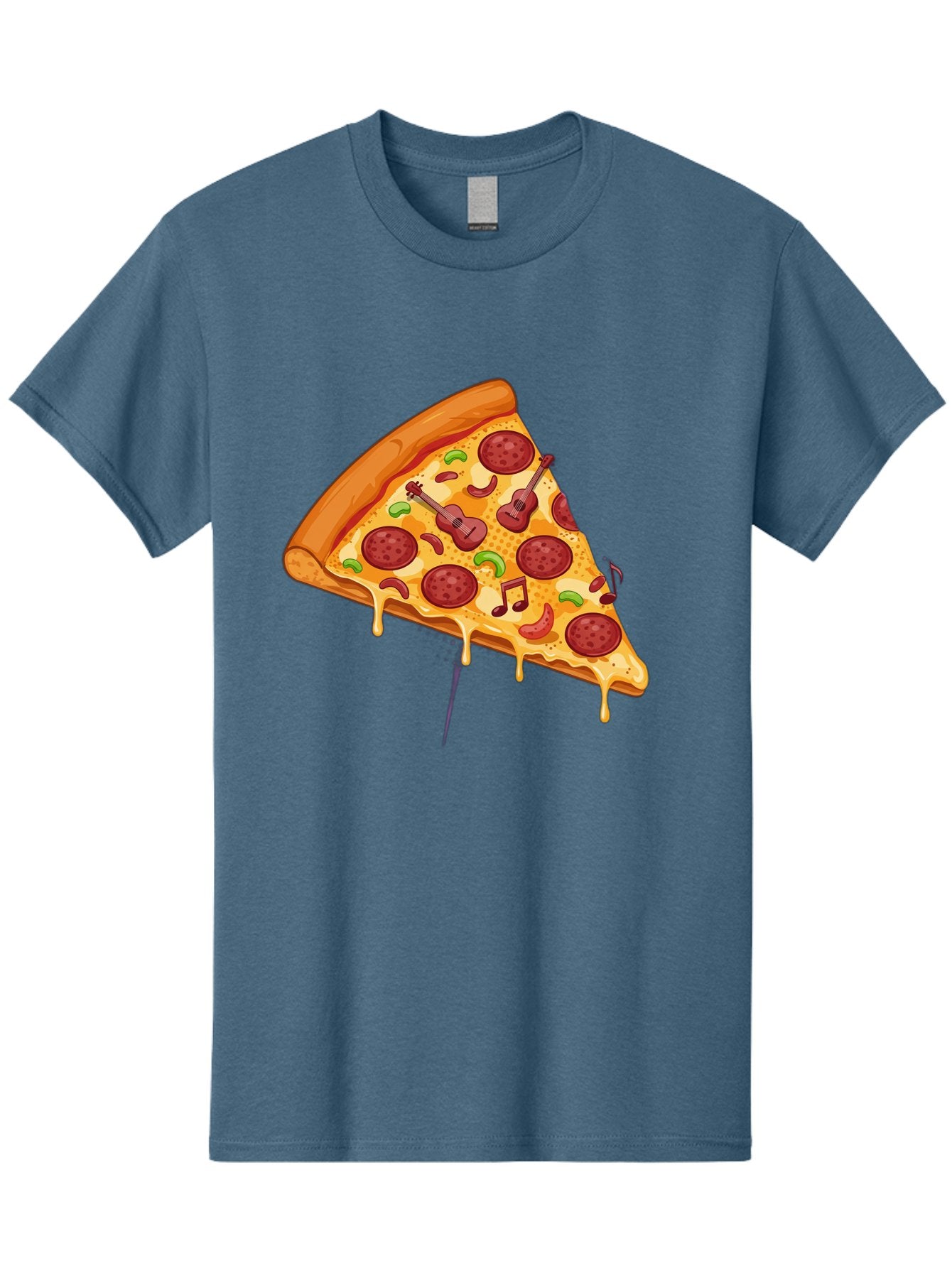 Pizza-Slice-33 Men'S Graphic Tee, 100% Cotton, Comfortable Casual Summer Wear, Machine Washable, Pizza Slice, Pepperoni Pizza, Cheese Pizza, Guitar Toppings, Music Notes, Cartoon Style, Playful Food, Whimsical Design, Cheesy Goodness, Bac295 15