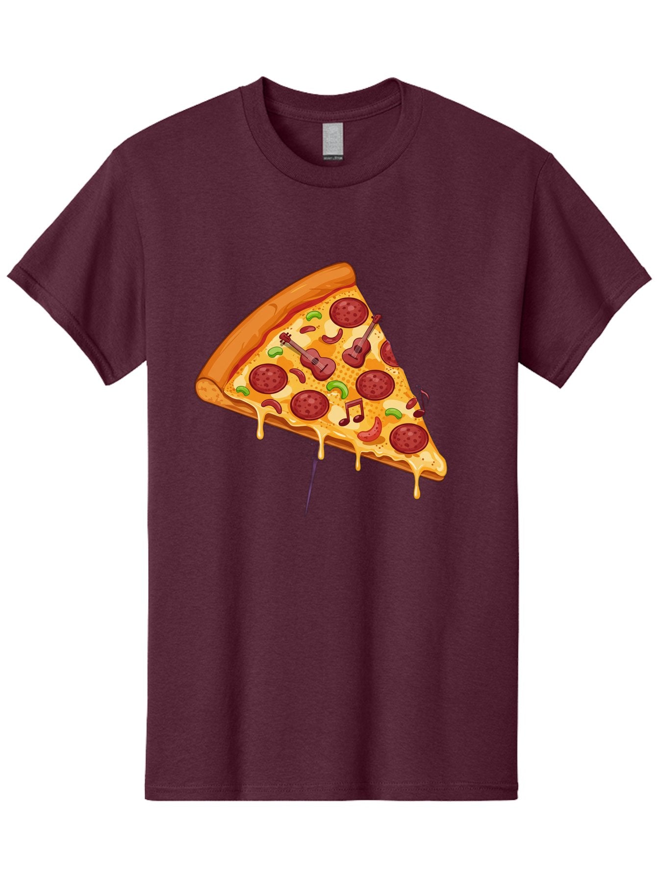 Pizza-Slice-33 Men'S Graphic Tee, 100% Cotton, Comfortable Casual Summer Wear, Machine Washable, Pizza Slice, Pepperoni Pizza, Cheese Pizza, Guitar Toppings, Music Notes, Cartoon Style, Playful Food, Whimsical Design, Cheesy Goodness, Bac295 4