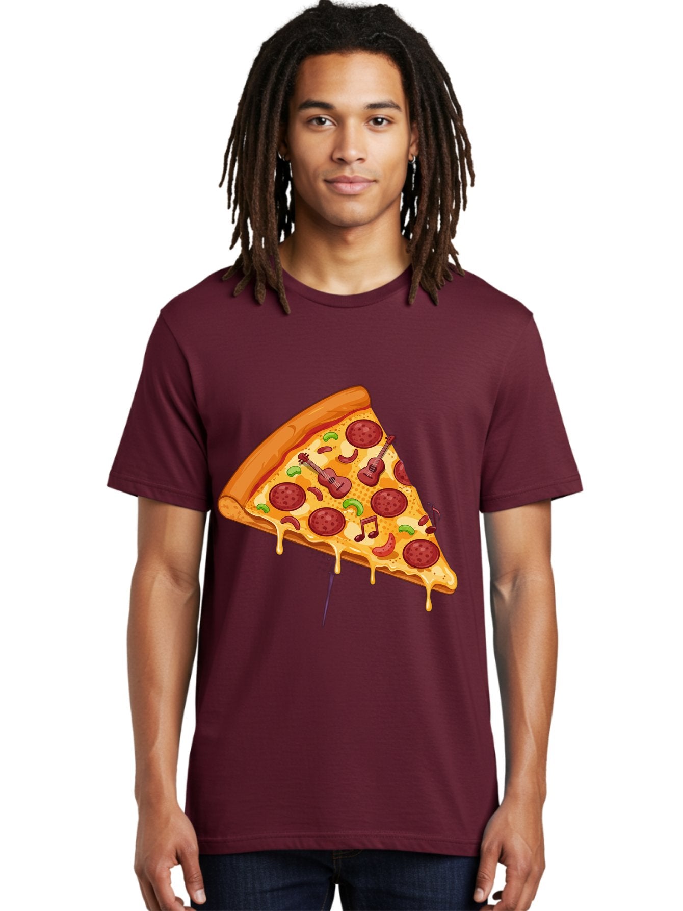 Pizza-Slice-33 Men'S Graphic Tee, 100% Cotton, Comfortable Casual Summer Wear, Machine Washable, Pizza Slice, Pepperoni Pizza, Cheese Pizza, Guitar Toppings, Music Notes, Cartoon Style, Playful Food, Whimsical Design, Cheesy Goodness, Bac295 18