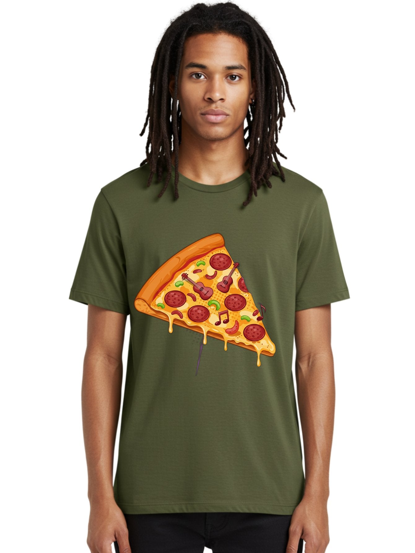 Pizza-Slice-33 Men'S Graphic Tee, 100% Cotton, Comfortable Casual Summer Wear, Machine Washable, Pizza Slice, Pepperoni Pizza, Cheese Pizza, Guitar Toppings, Music Notes, Cartoon Style, Playful Food, Whimsical Design, Cheesy Goodness, Bac295 21