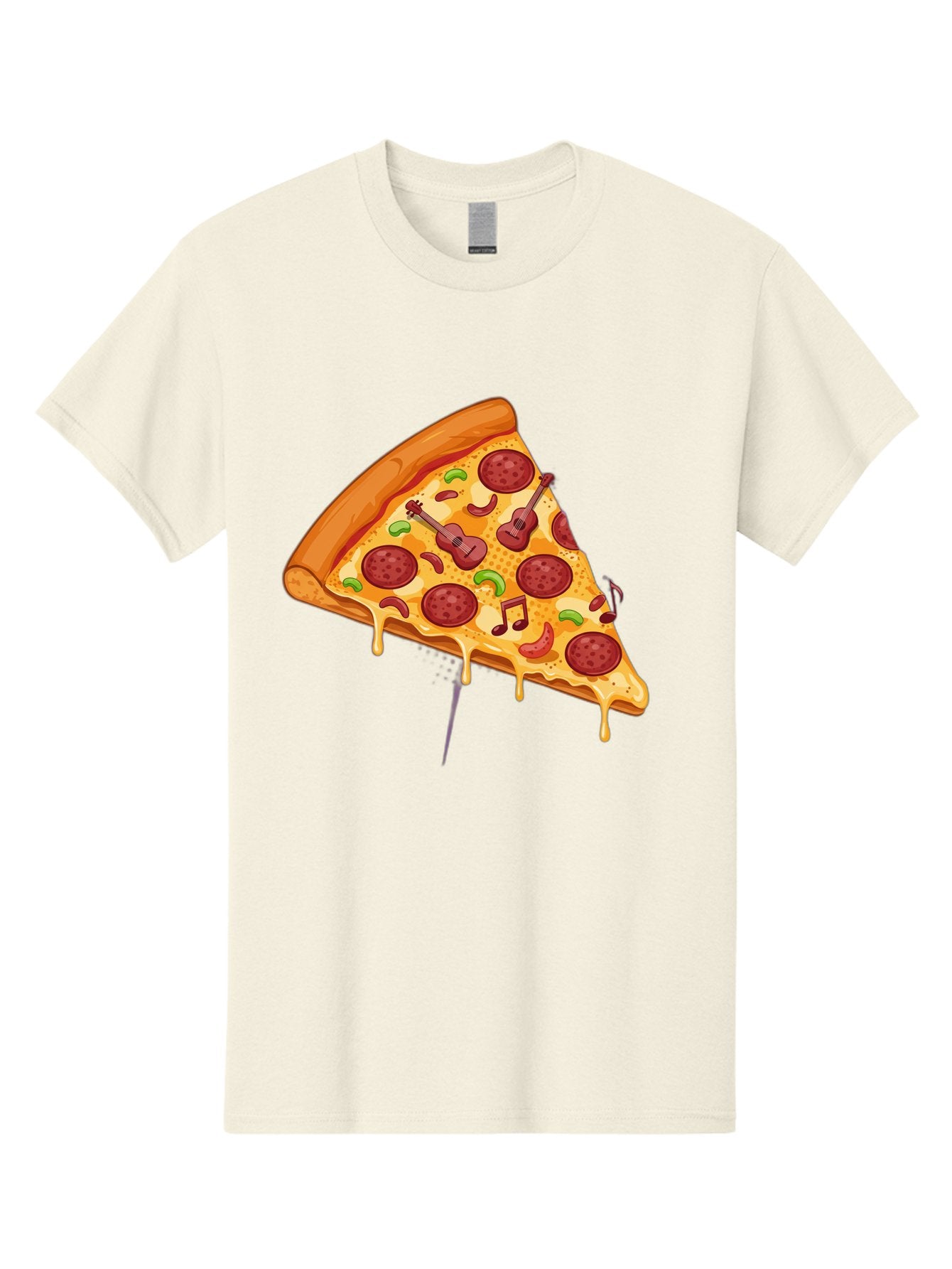 Pizza-Slice-33 Men'S Graphic Tee, 100% Cotton, Comfortable Casual Summer Wear, Machine Washable, Pizza Slice, Pepperoni Pizza, Cheese Pizza, Guitar Toppings, Music Notes, Cartoon Style, Playful Food, Whimsical Design, Cheesy Goodness, Bac295 14