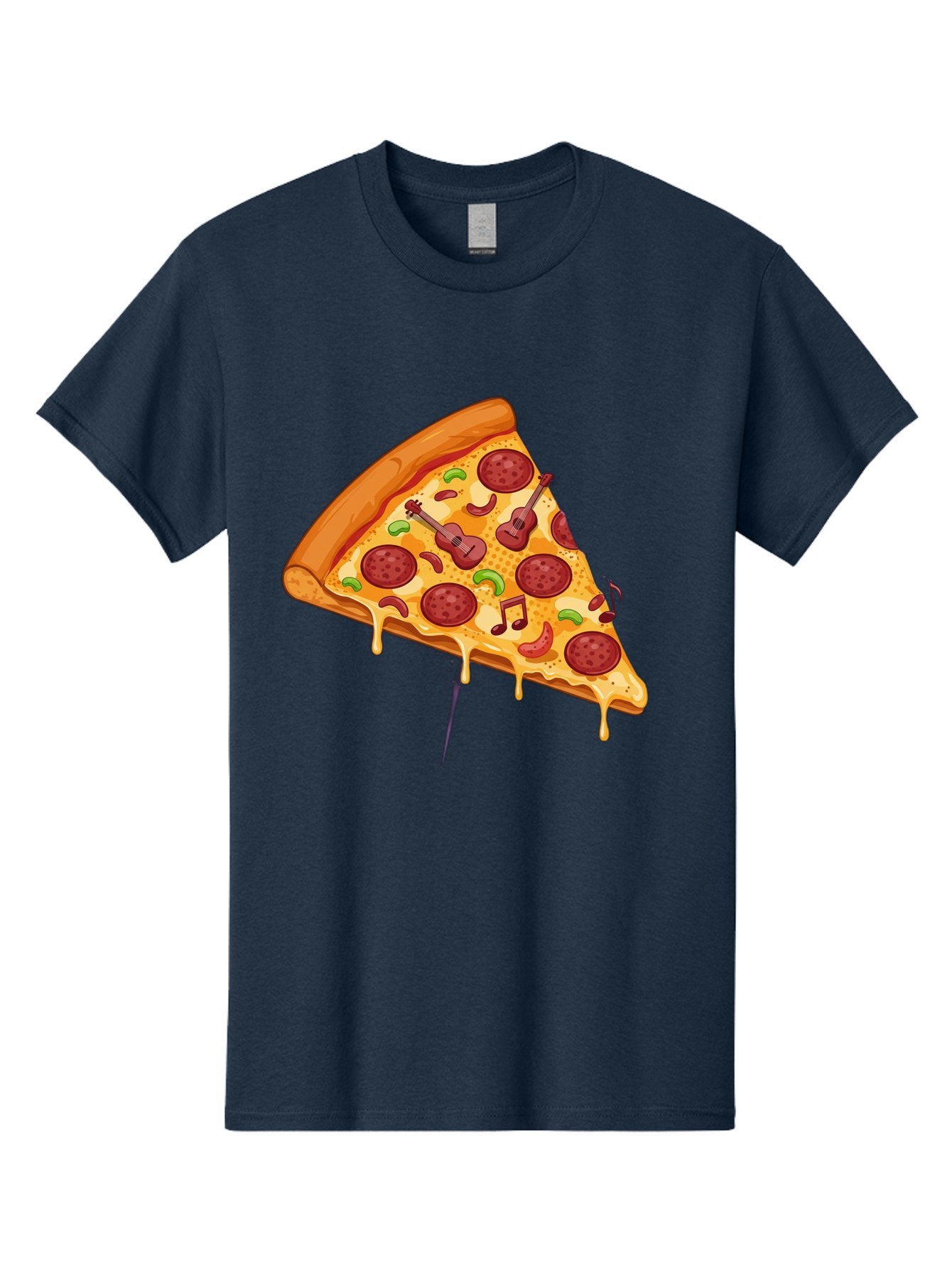Pizza-Slice-33 Men'S Graphic Tee, 100% Cotton, Comfortable Casual Summer Wear, Machine Washable, Pizza Slice, Pepperoni Pizza, Cheese Pizza, Guitar Toppings, Music Notes, Cartoon Style, Playful Food, Whimsical Design, Cheesy Goodness, Bac295 6