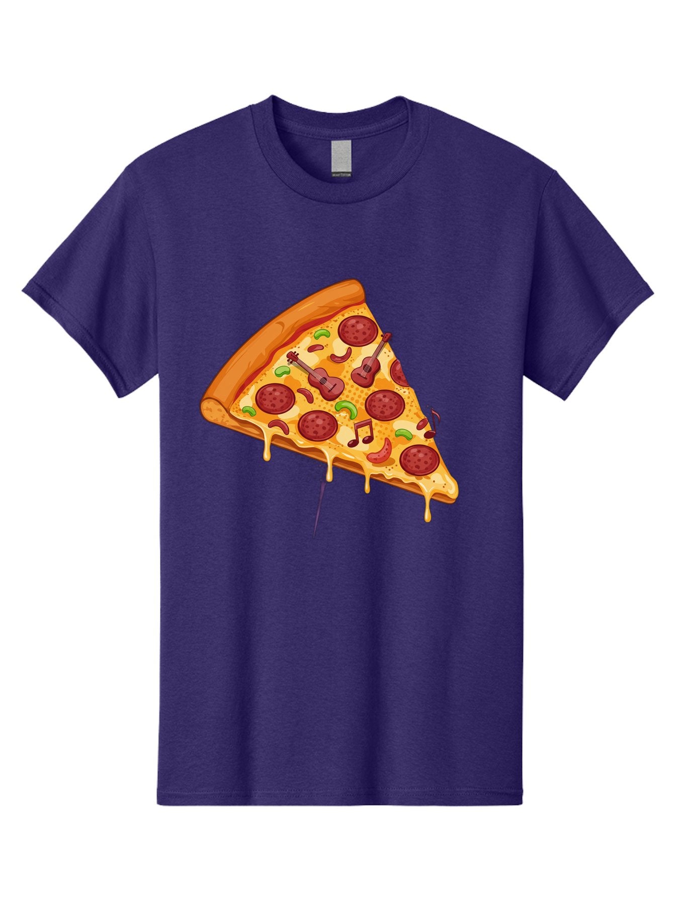 Pizza-Slice-33 Men'S Graphic Tee, 100% Cotton, Comfortable Casual Summer Wear, Machine Washable, Pizza Slice, Pepperoni Pizza, Cheese Pizza, Guitar Toppings, Music Notes, Cartoon Style, Playful Food, Whimsical Design, Cheesy Goodness, Bac295