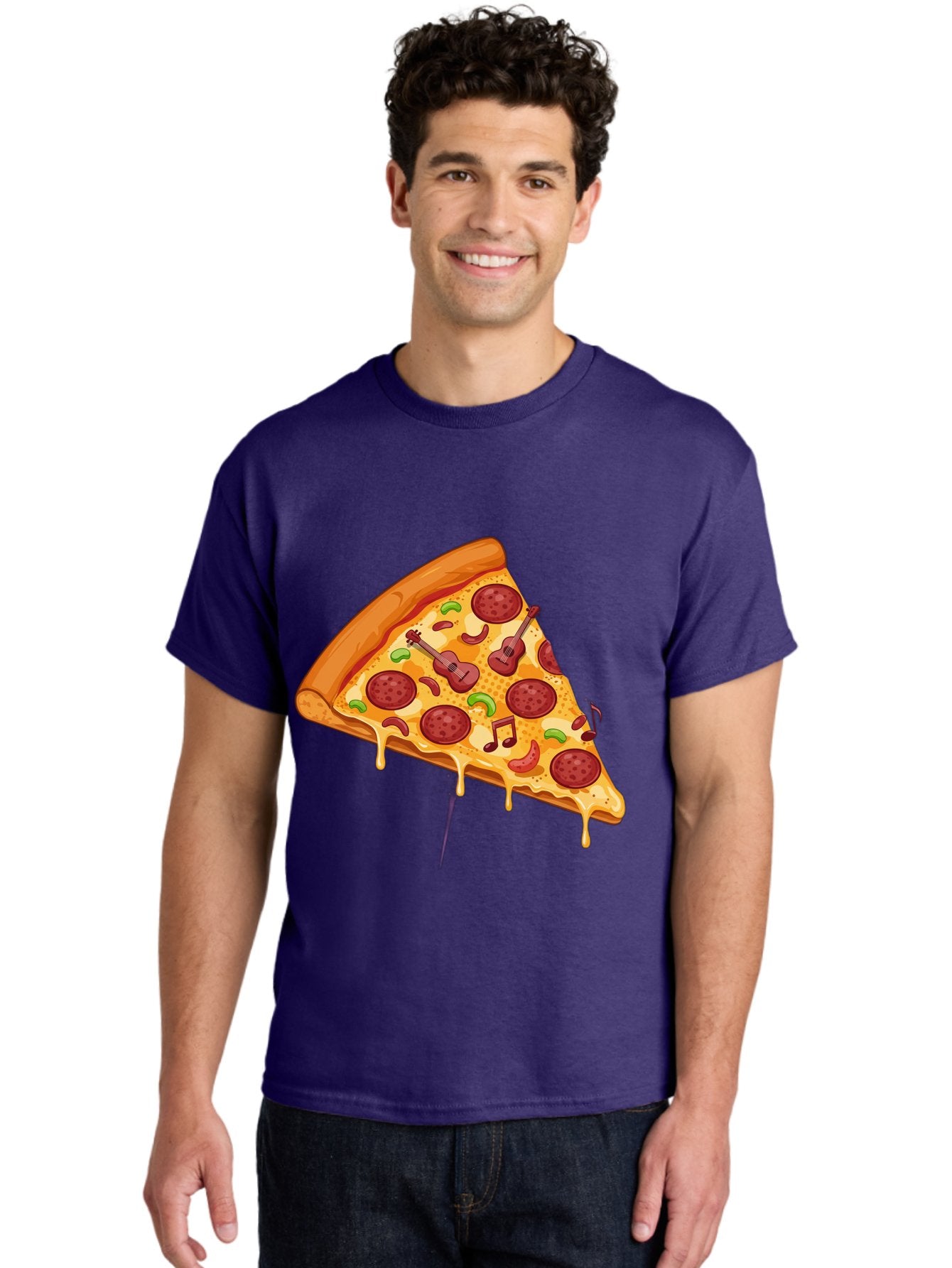 Pizza-Slice-33 Men'S Graphic Tee, 100% Cotton, Comfortable Casual Summer Wear, Machine Washable, Pizza Slice, Pepperoni Pizza, Cheese Pizza, Guitar Toppings, Music Notes, Cartoon Style, Playful Food, Whimsical Design, Cheesy Goodness, Bac295 19